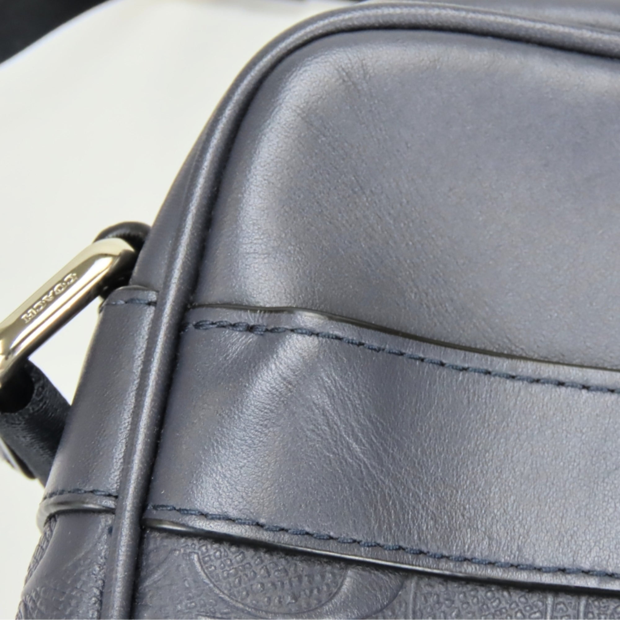 Coach Signature Black Gray Navy Leather Shoulder Bag (Pre-Owned)