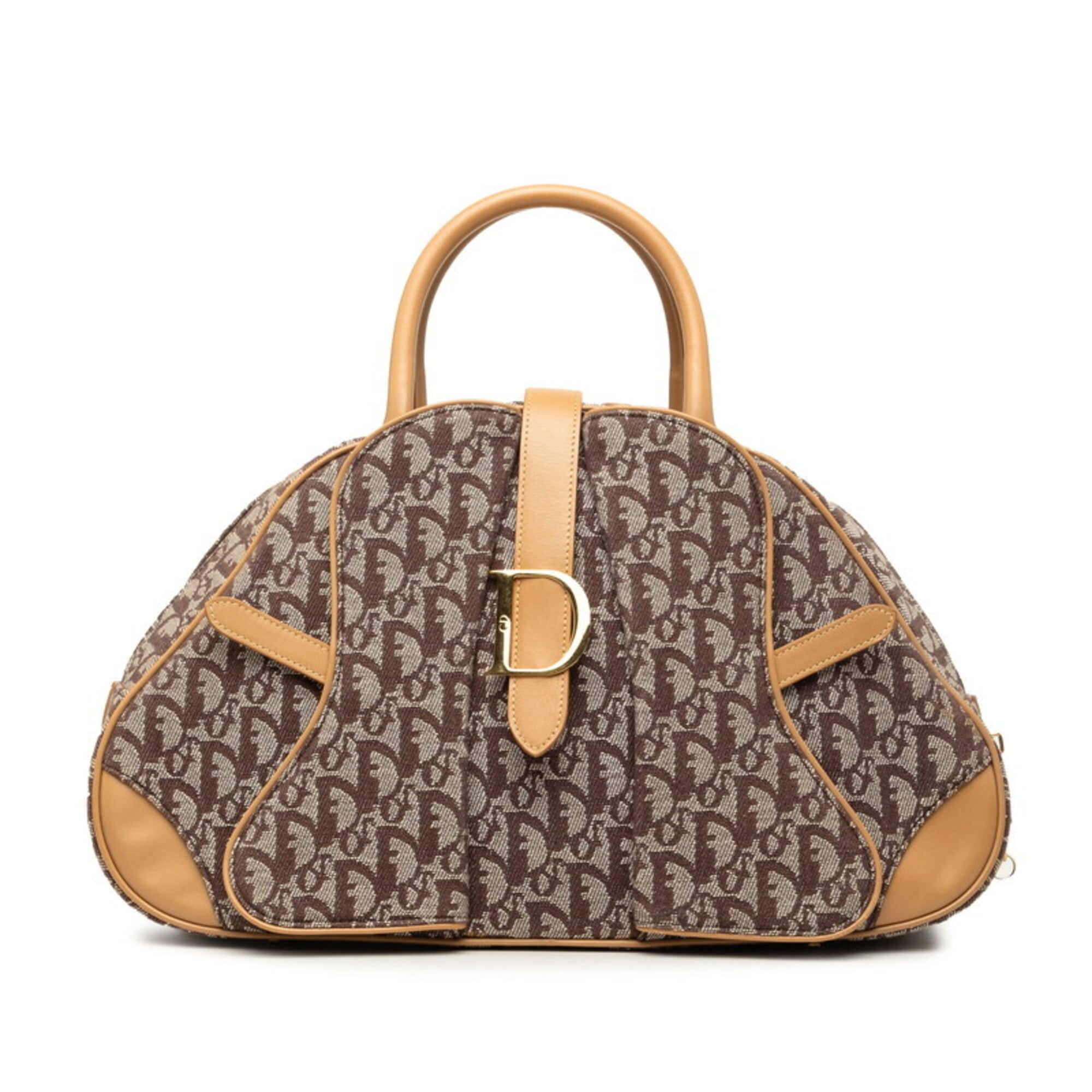 Christian Dior Beige Brown Canvas Leather Handbag (Pre-Owned)