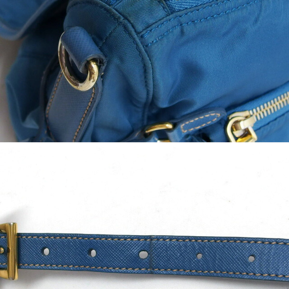 Prada Saffiano Blue Nylon Leather Shoulder Bag (Pre-Owned)