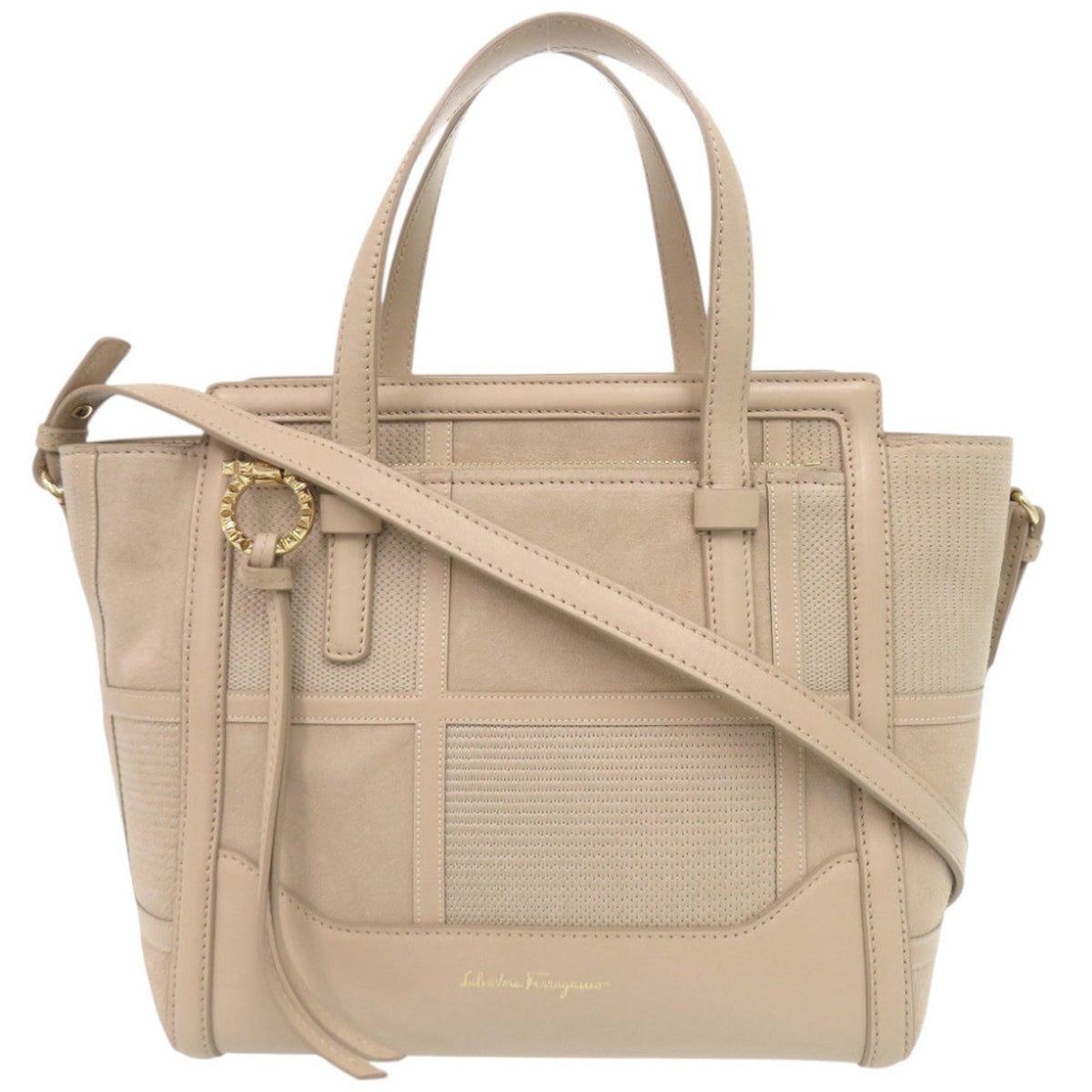 Salvatore Ferragamo Pink Beige Leather Suede Handbag Shoulder Bag (Pre-Owned)