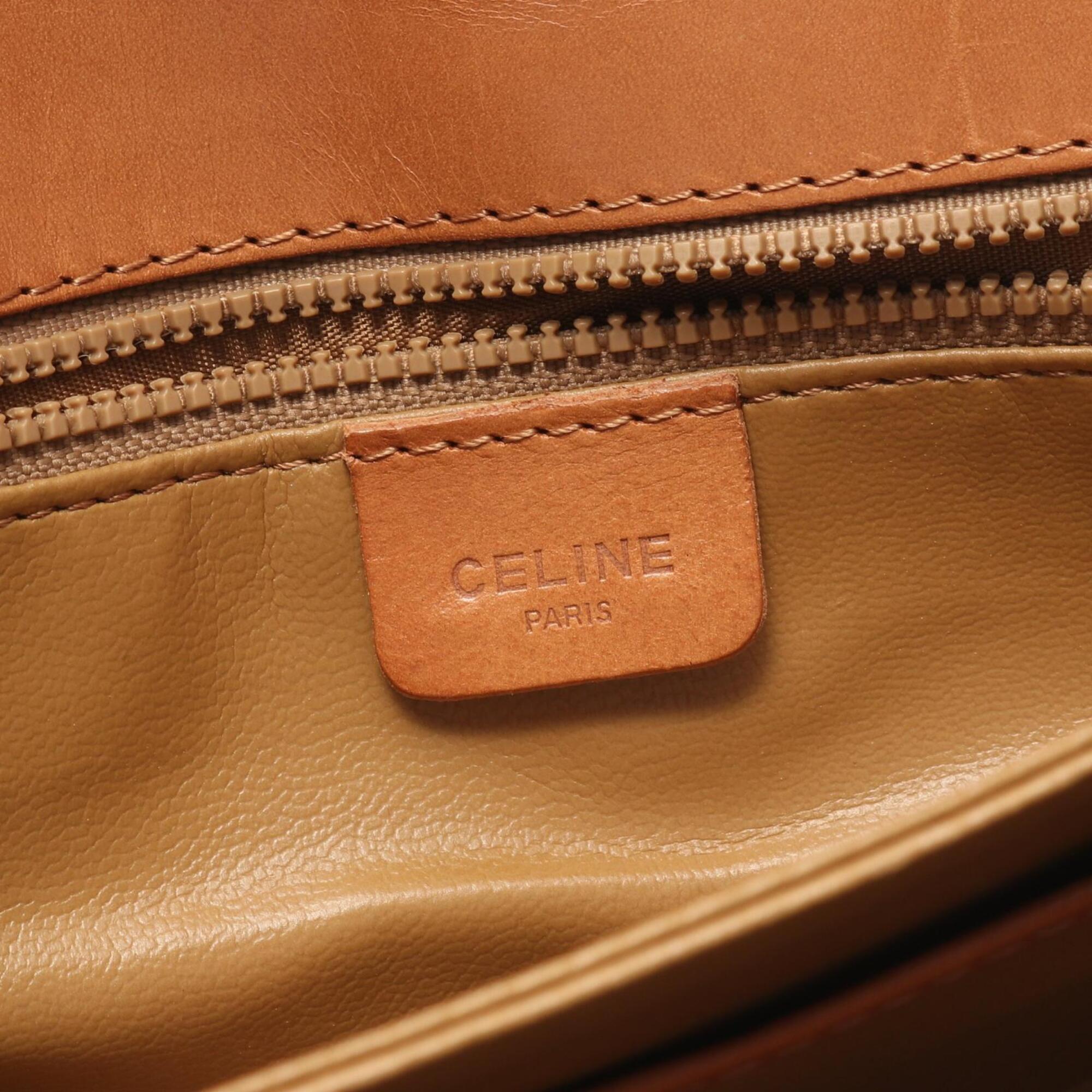 Celine Brown Coated Canvas Leather Handbag Shoulder Bag (Pre-Owned)