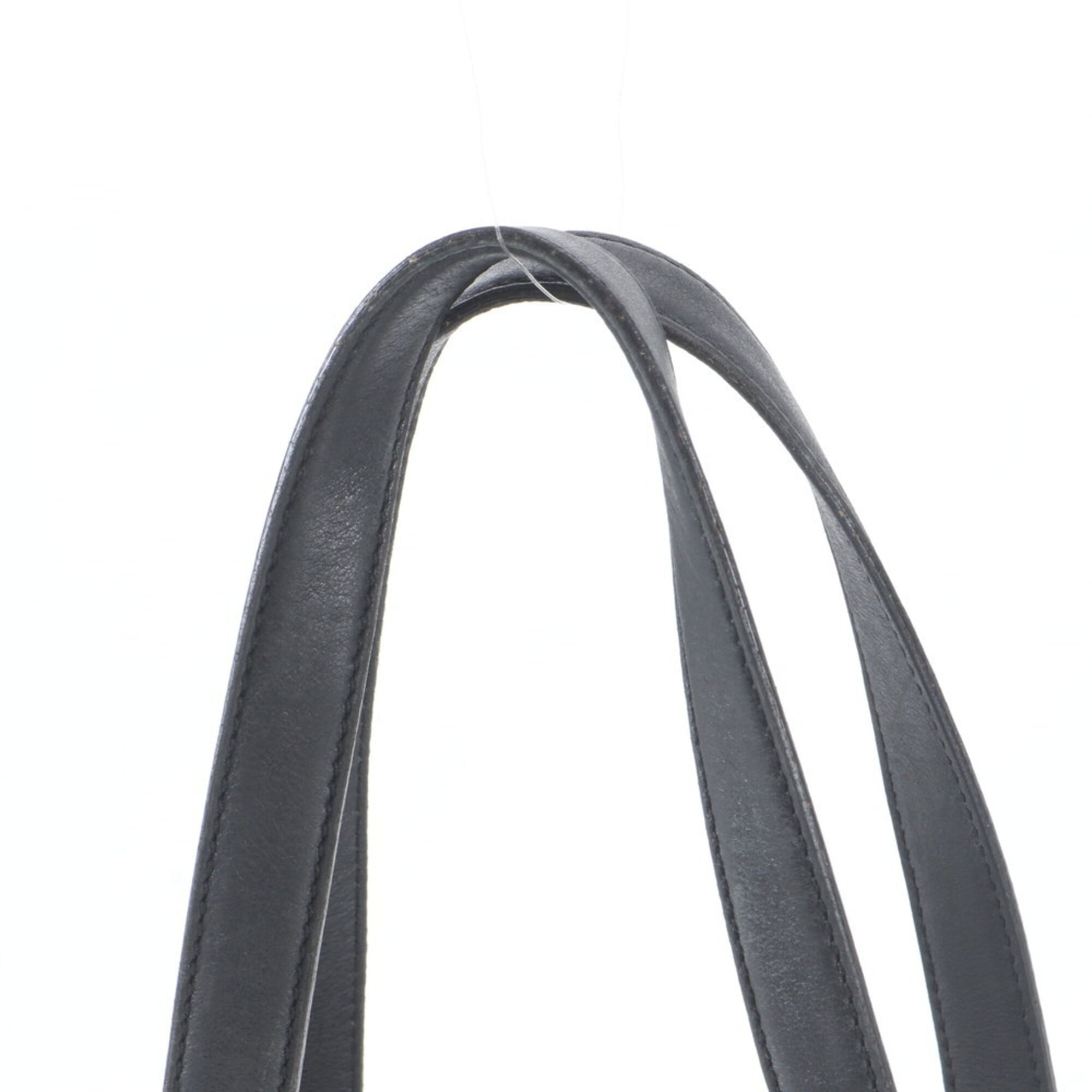 Salvatore Ferragamo Vara Black Leather Canvas Shoulder Bag Tote Bag (Pre-Owned)