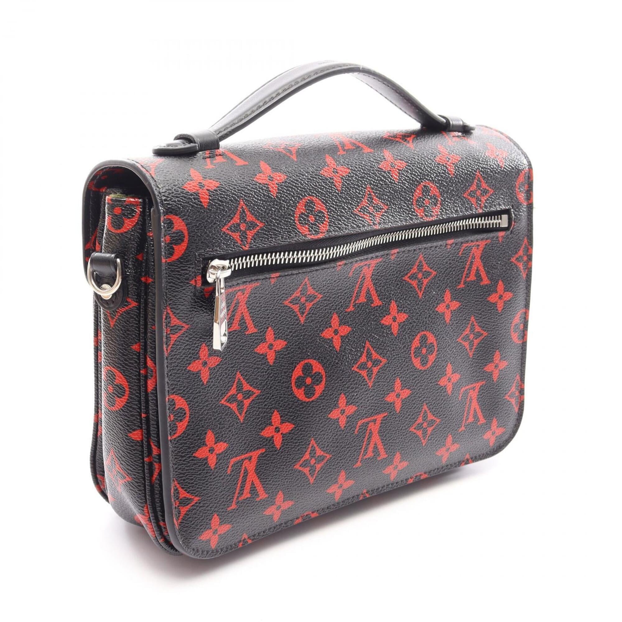 Louis Vuitton Black Red Color Coated Canvas Leather Handbag Pochette (Pre-Owned)