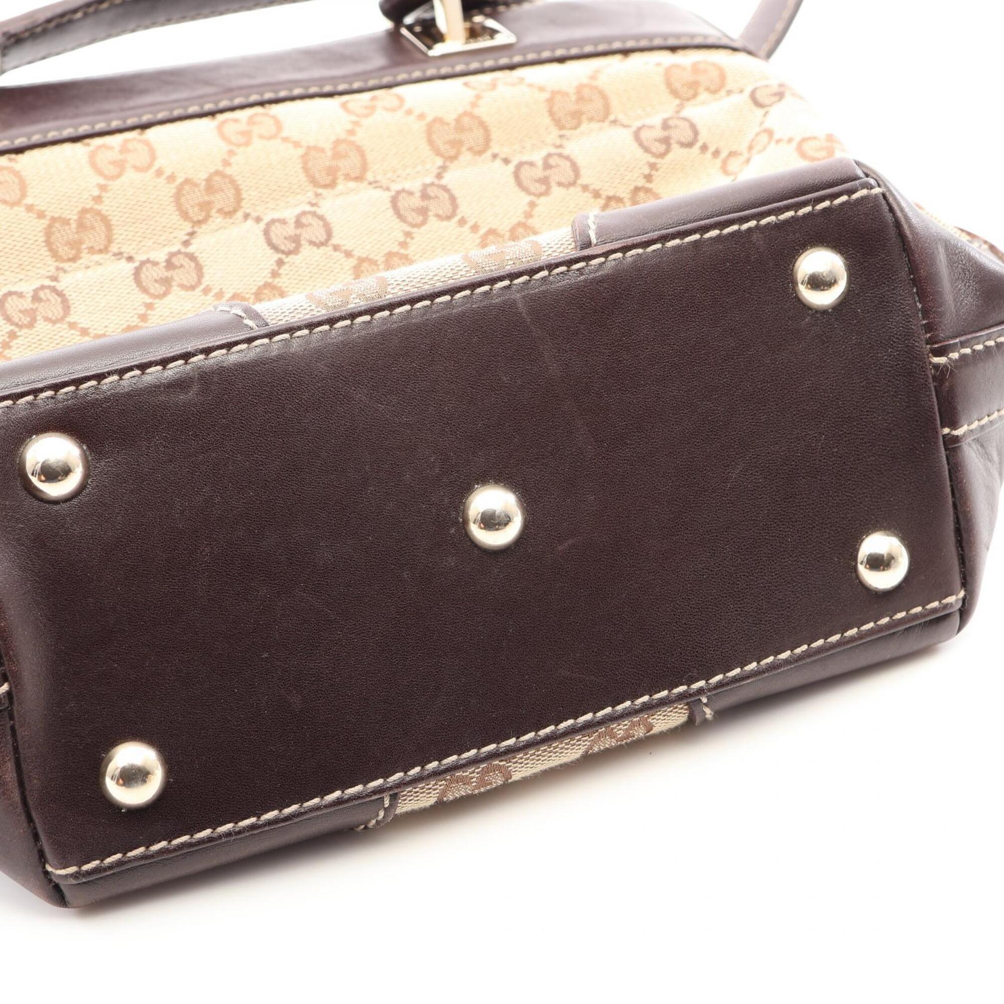 Gucci Beige Brown Canvas Leather Handbag Tote Bag (Pre-Owned)