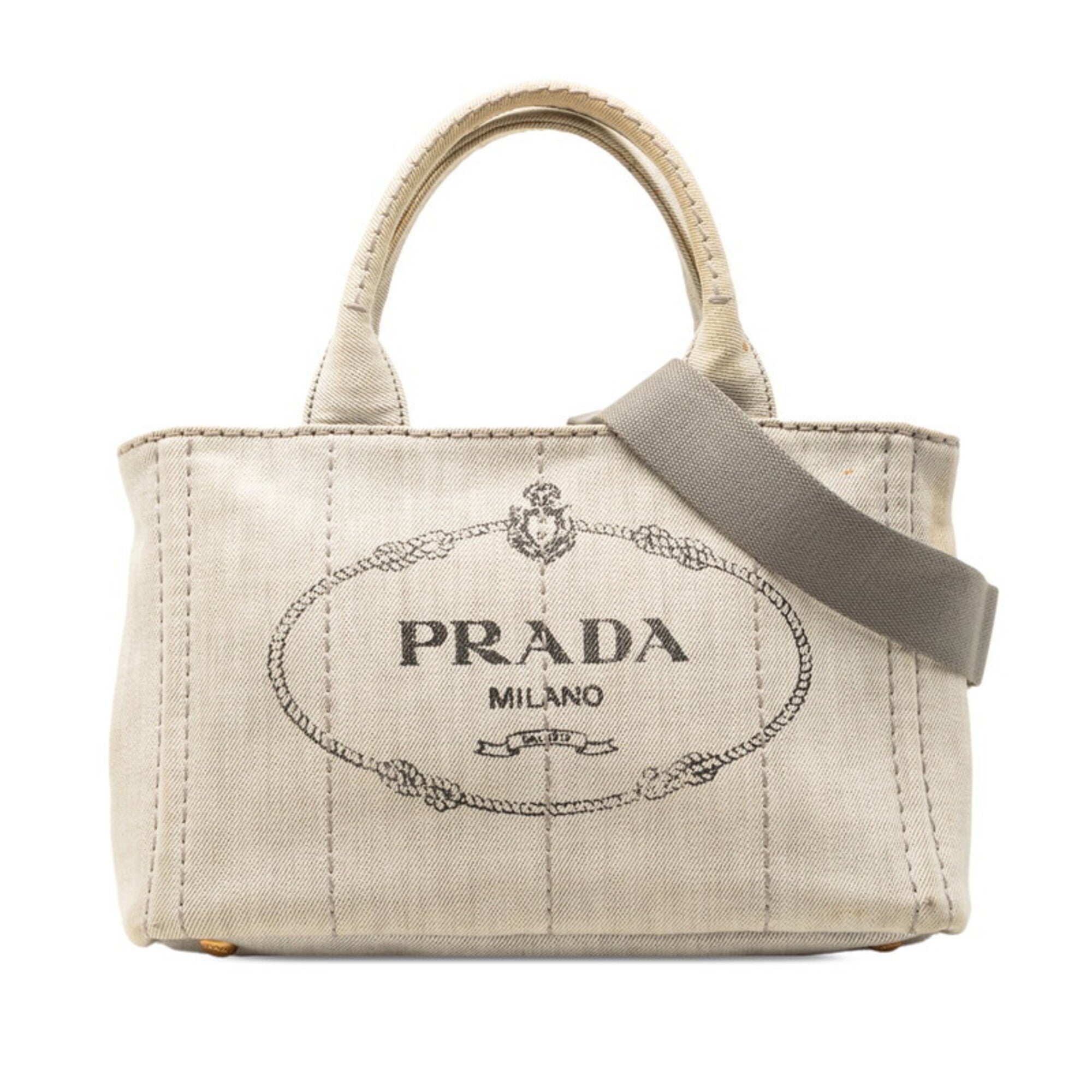 Prada Canapa Gray Canvas Handbag Shoulder Bag (Pre-Owned)