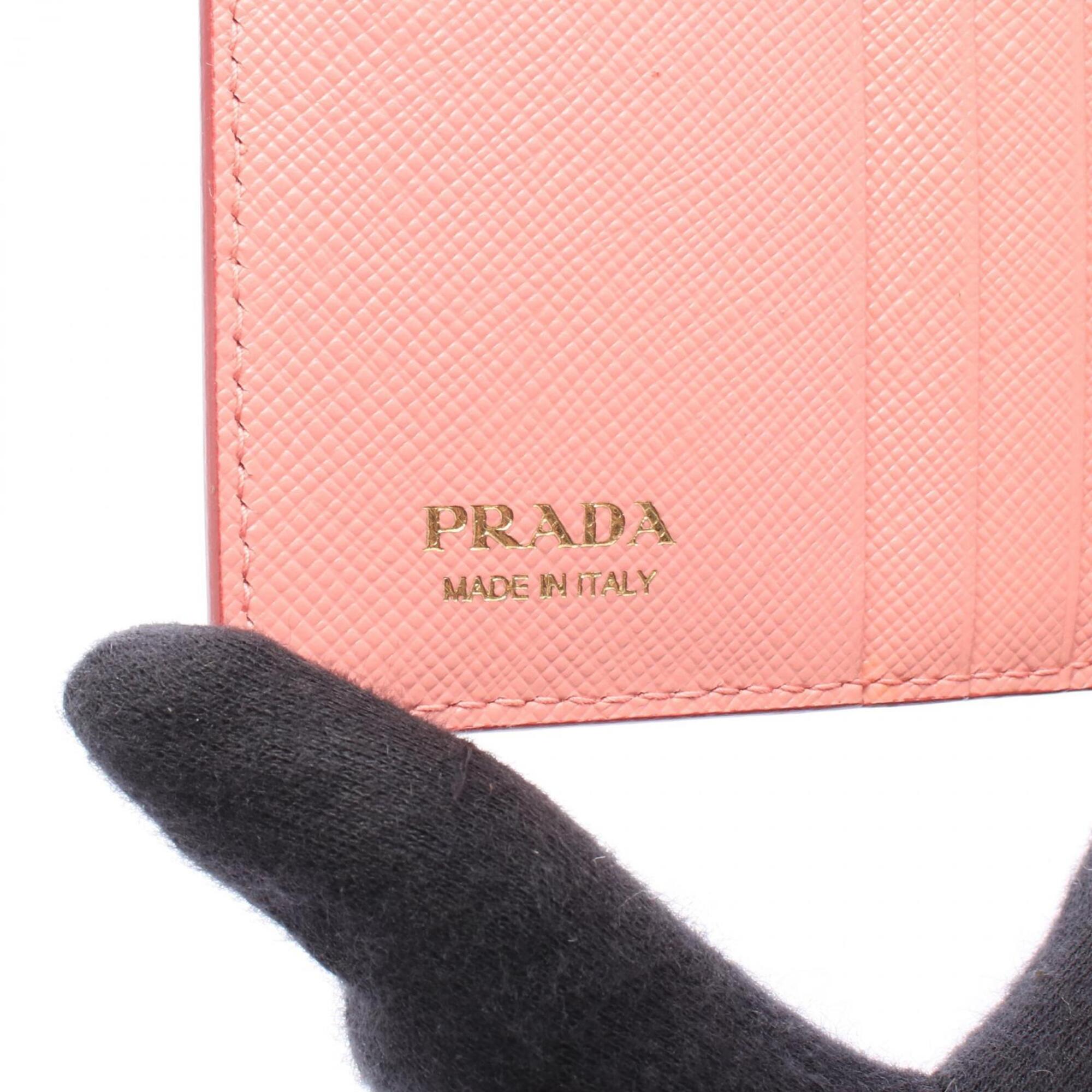 Prada Pink Red Color Leather Wallet (Bi-Fold) (Pre-Owned)
