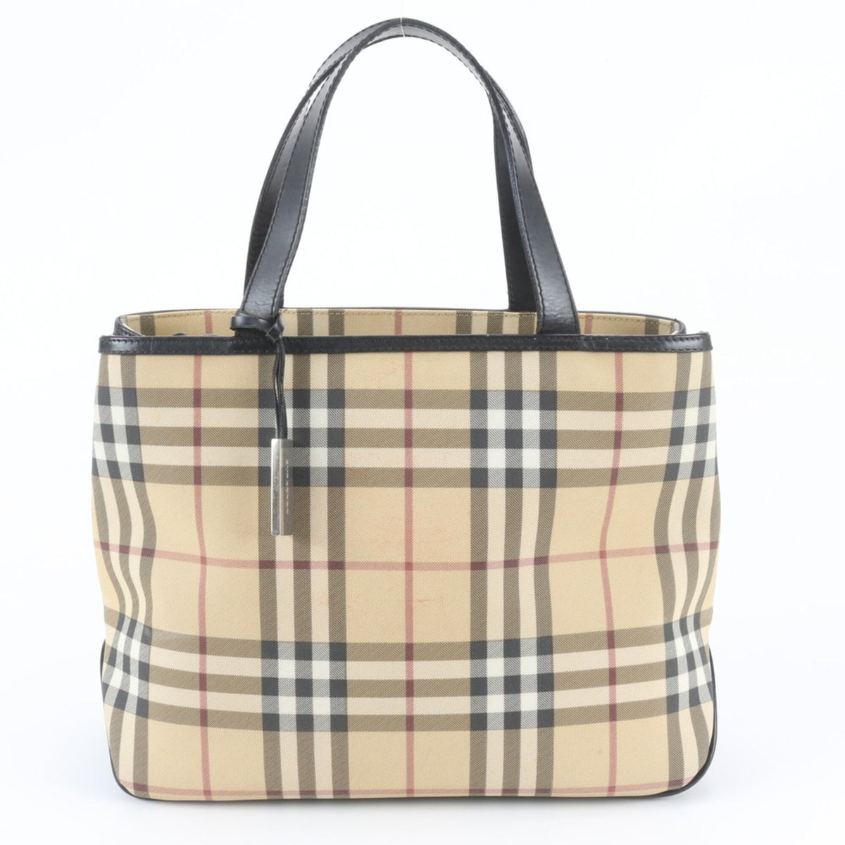 Burberry Beige Leather Coated Canvas Handbag Shoulder Bag Tote Bag (Pre-Owned)