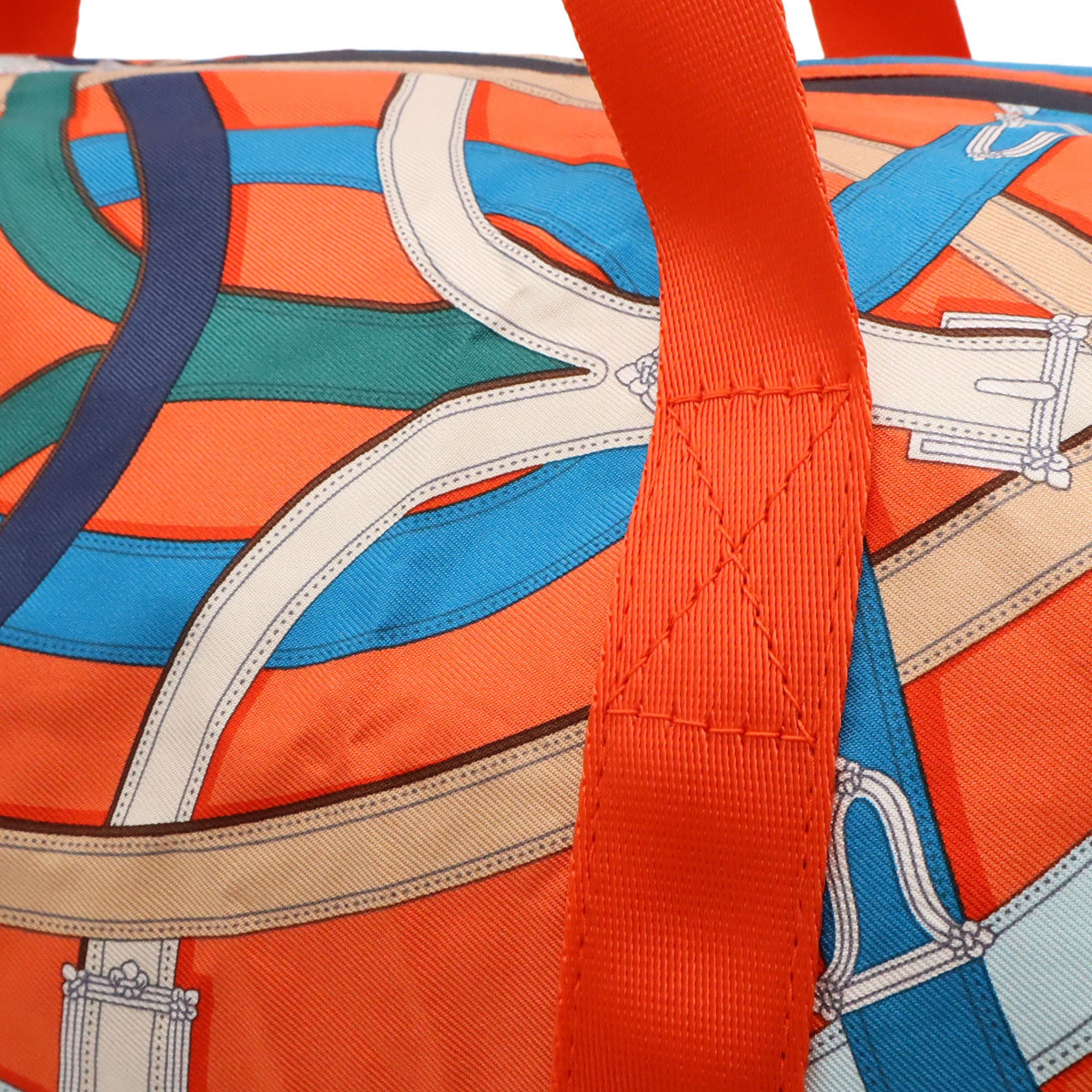 Hermes Blue Multi-Color Orange Silk Boston Bag Shoulder Bag (Pre-Owned)
