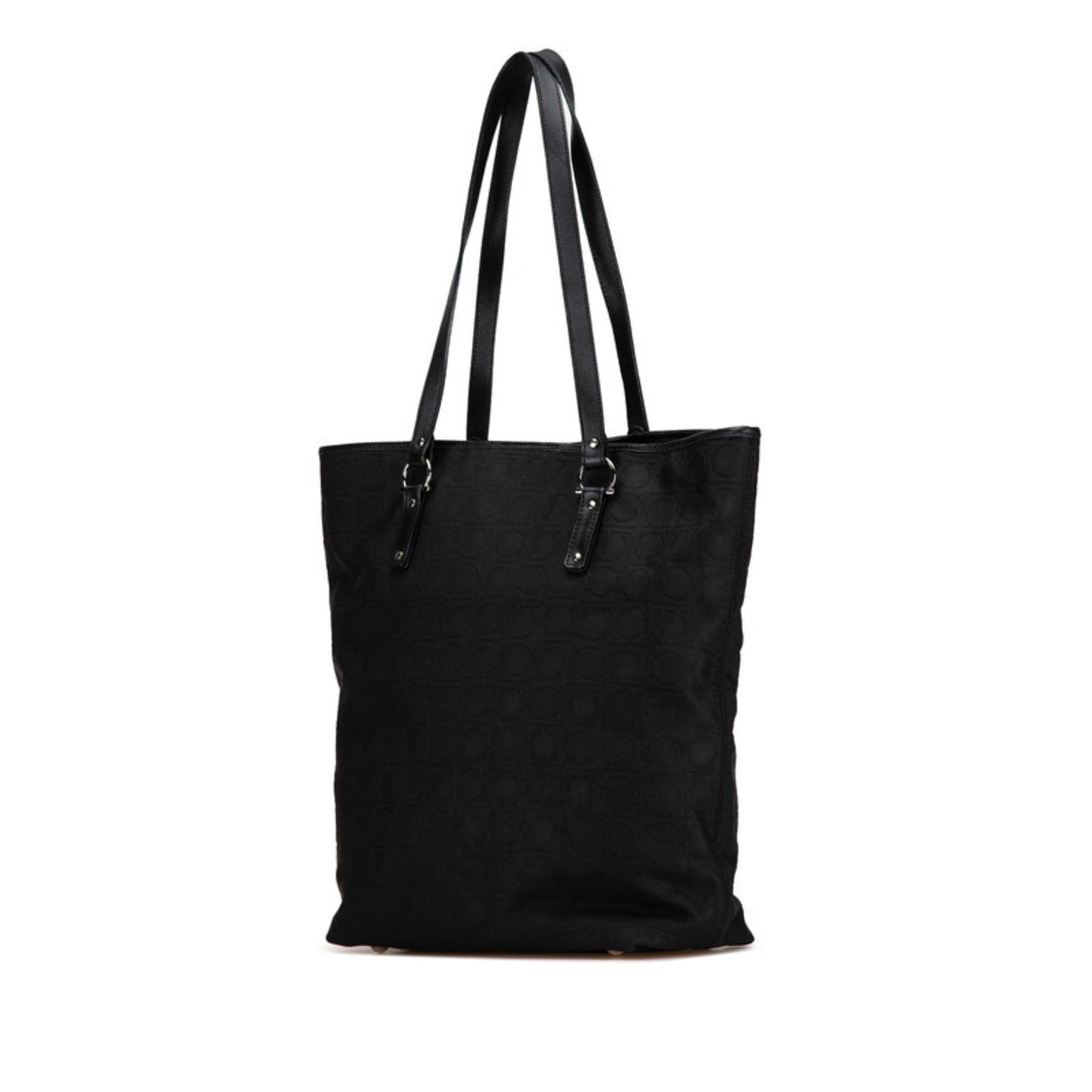 Salvatore Ferragamo Black Canvas Leather Tote Bag (Pre-Owned)