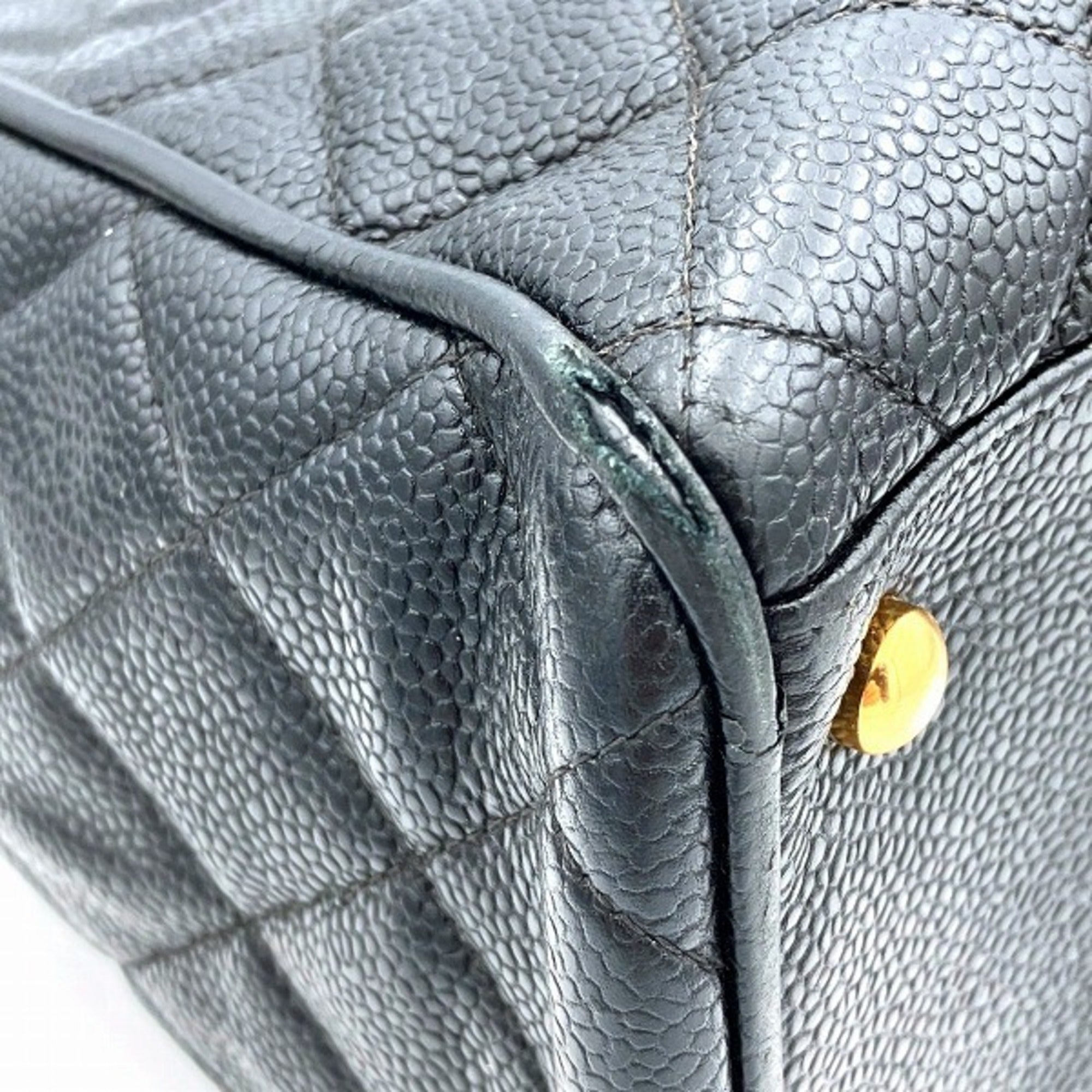 Chanel Black Grained Calfskin Boston Bag Handbag (Pre-Owned)
