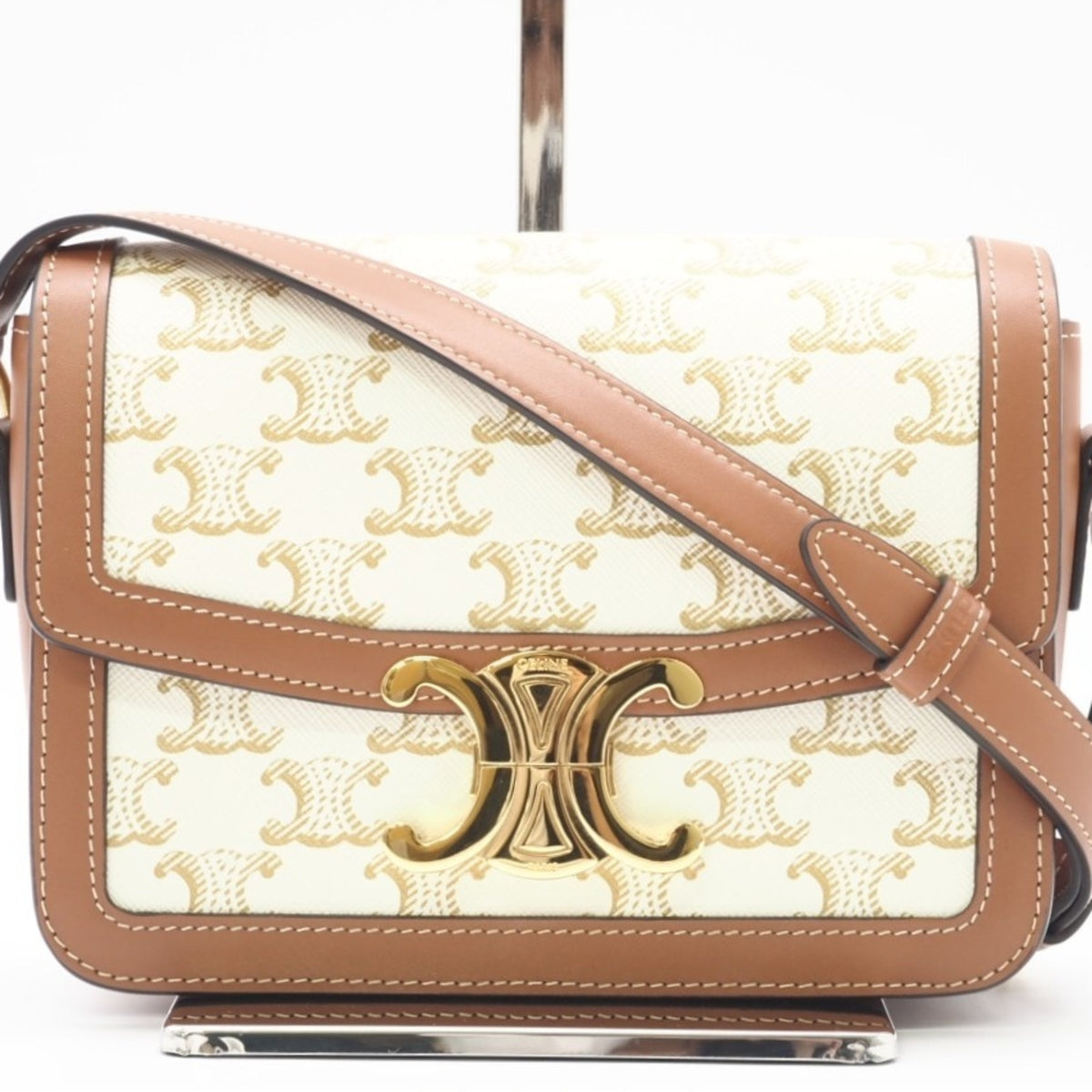 Celine Brown White Canvas Shoulder Bag (Pre-Owned)