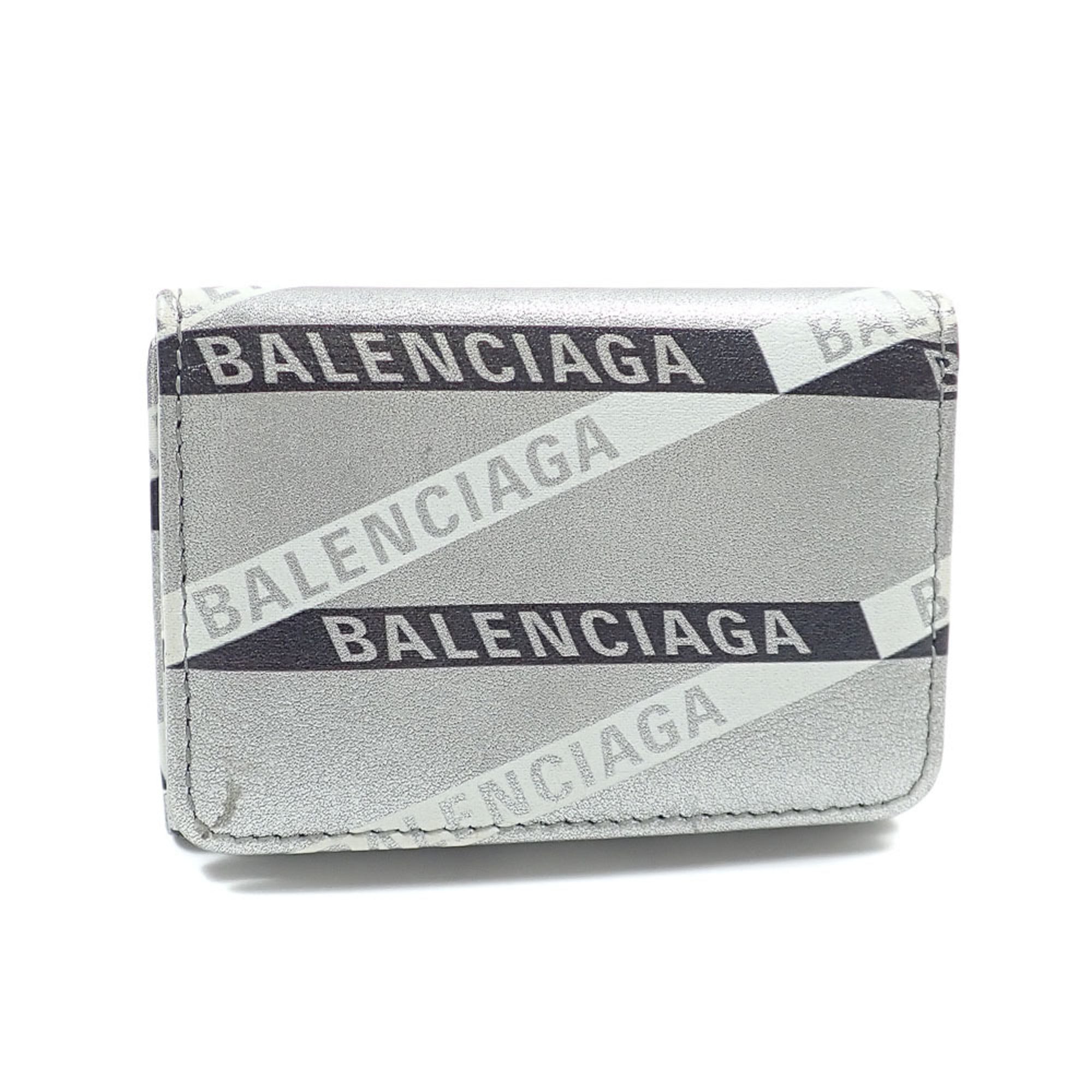Balenciaga Silver Black Leather Wallet (Tri-Fold) (Pre-Owned)