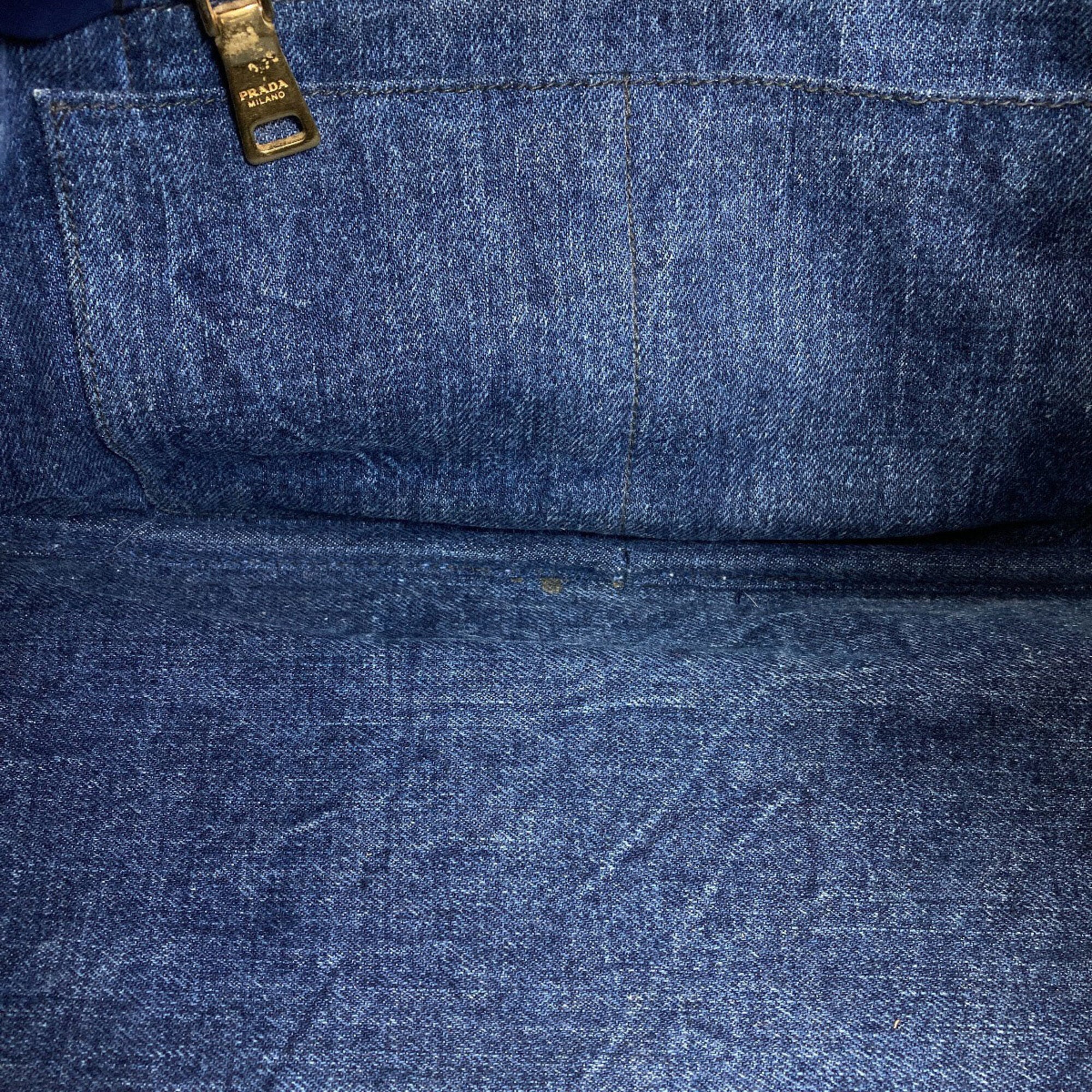 Prada Canapa Blue Denim Tote Bag (Pre-Owned)