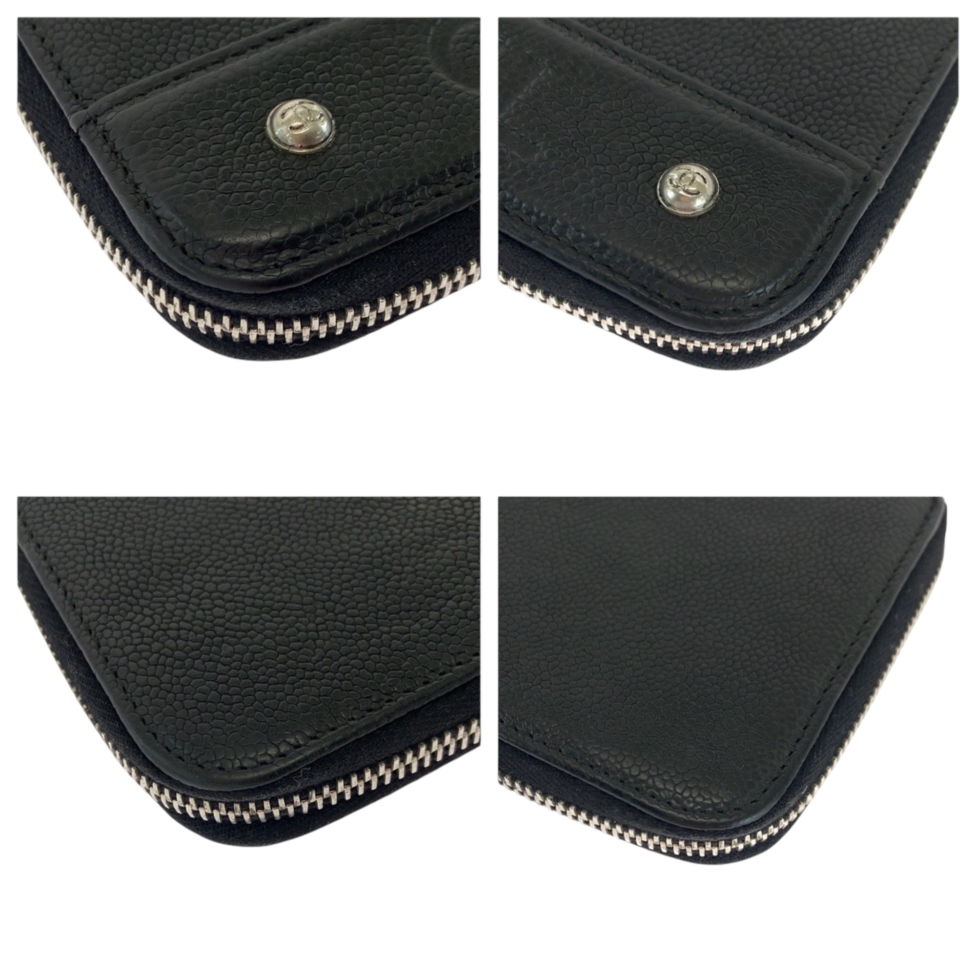 Chanel Black Grained Calfskin Long Wallet (Bi-Fold) (Pre-Owned)