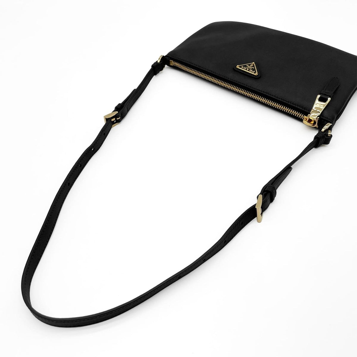 Prada Black Gold Leather Handbag Shoulder Bag (Pre-Owned)
