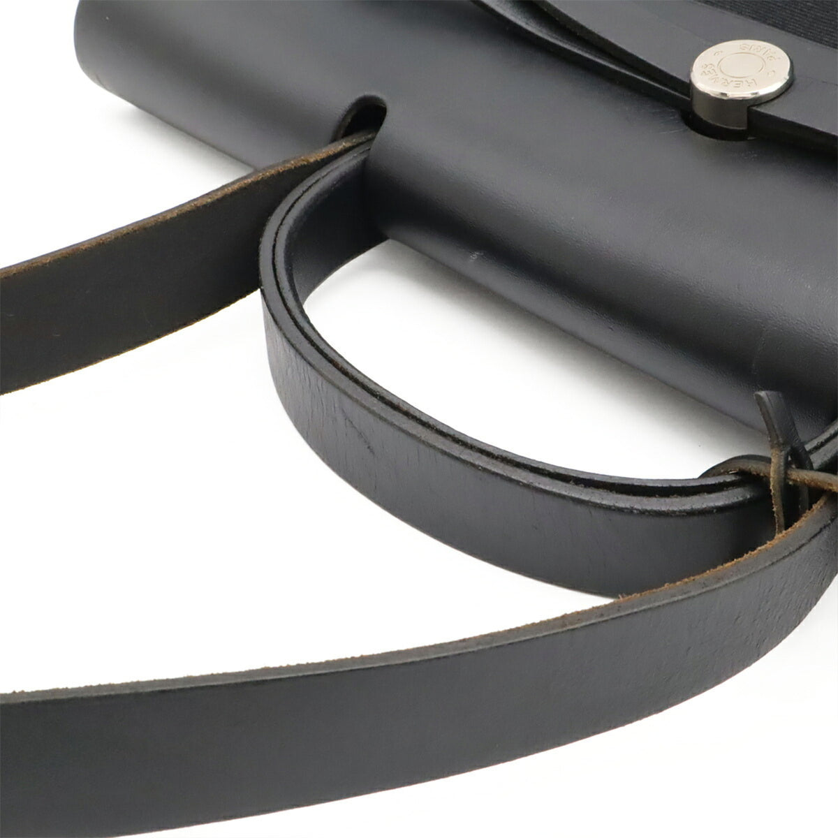 Hermes Her Bag Black Toile Officier Leather Handbag Shoulder Bag (Pre-Owned)