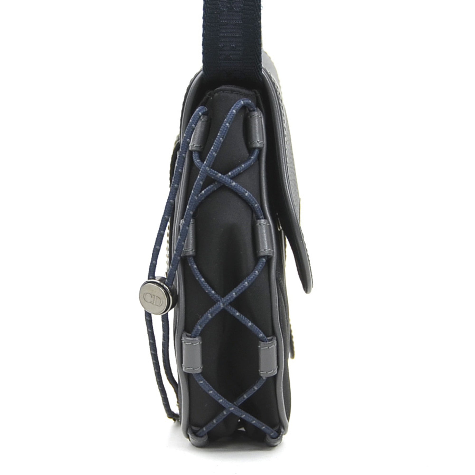 Christian Dior Black Navy Leather Nylon Saddle Bag Shoulder Bag (Pre-Owned)