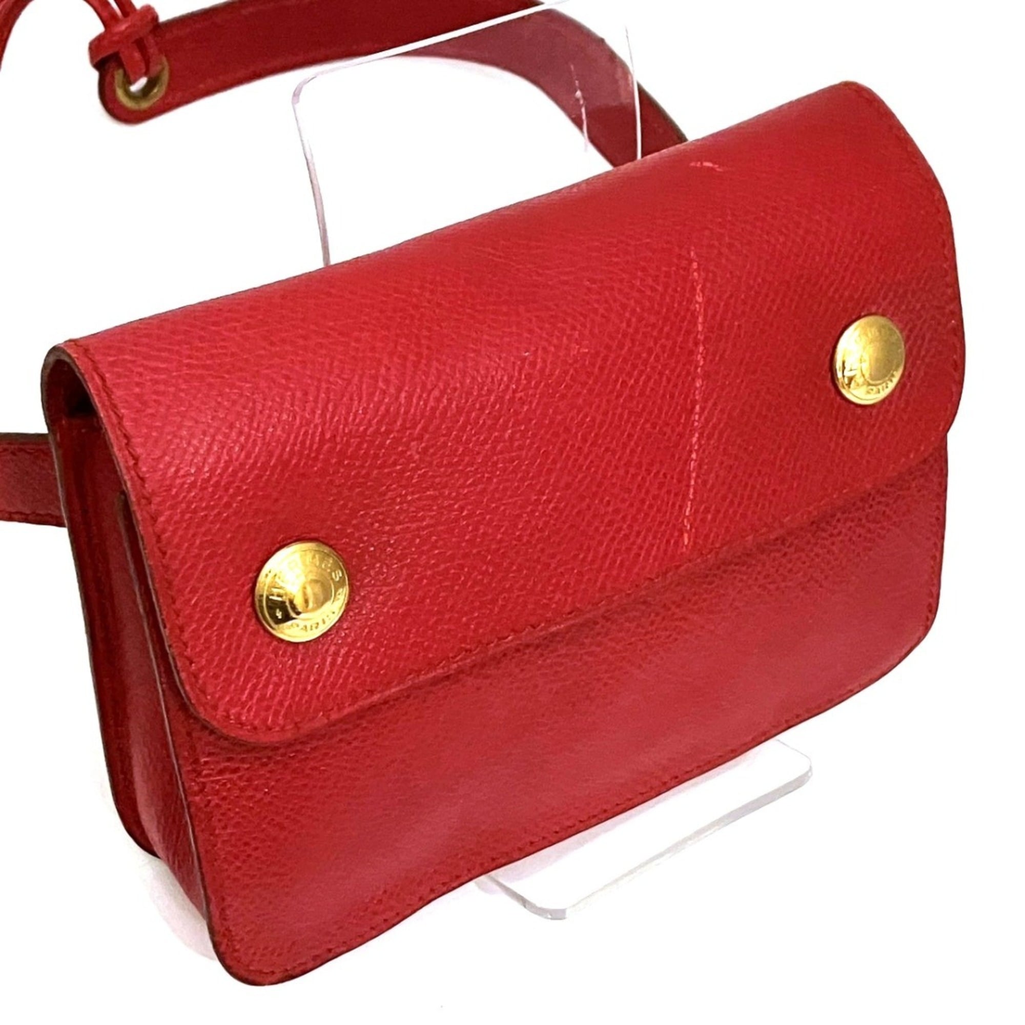 Hermes Red Color Courchevel Leather Fanny Pack Pochette (Pre-Owned)