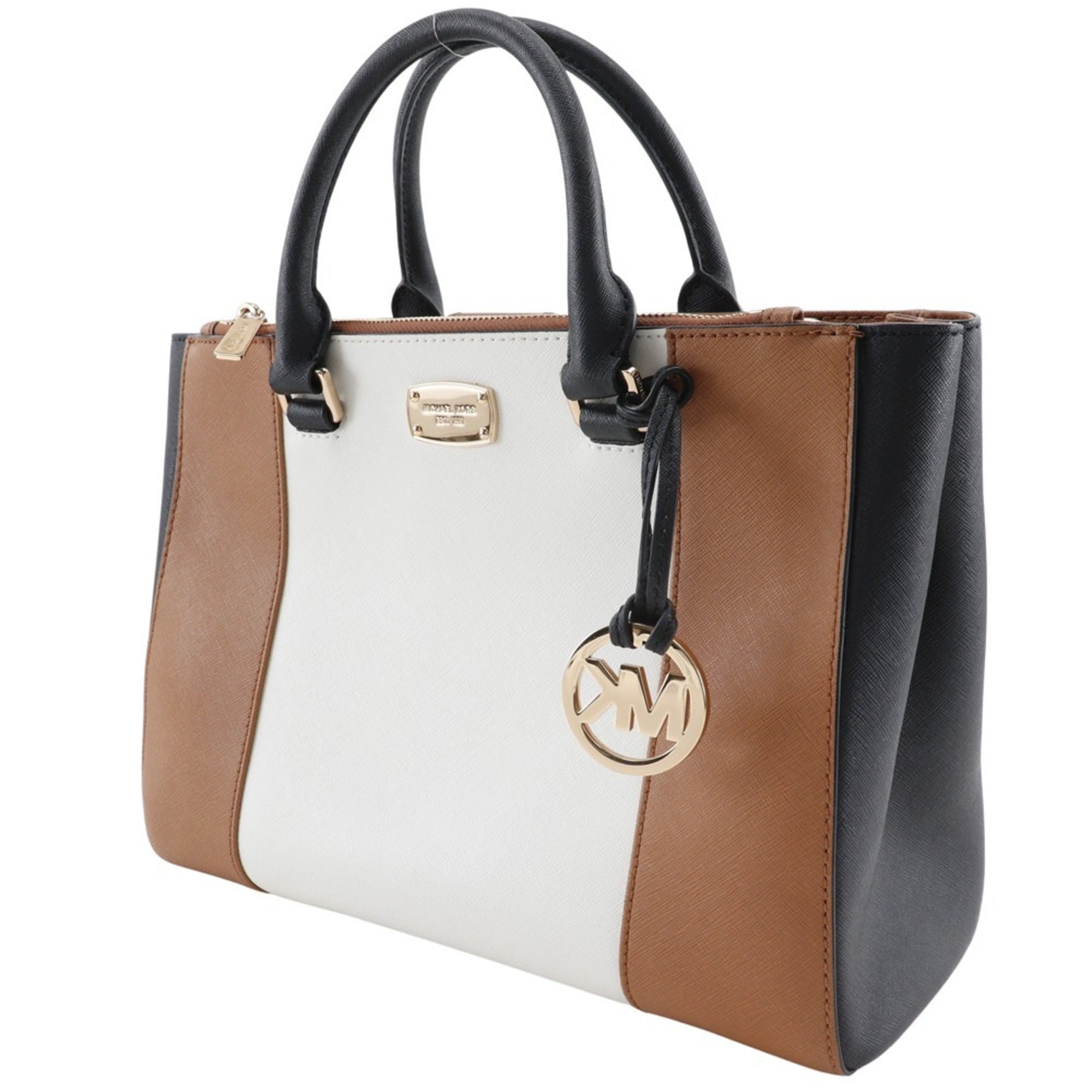 Michael Kors Black Brown White Leather Handbag Tote Bag (Pre-Owned)