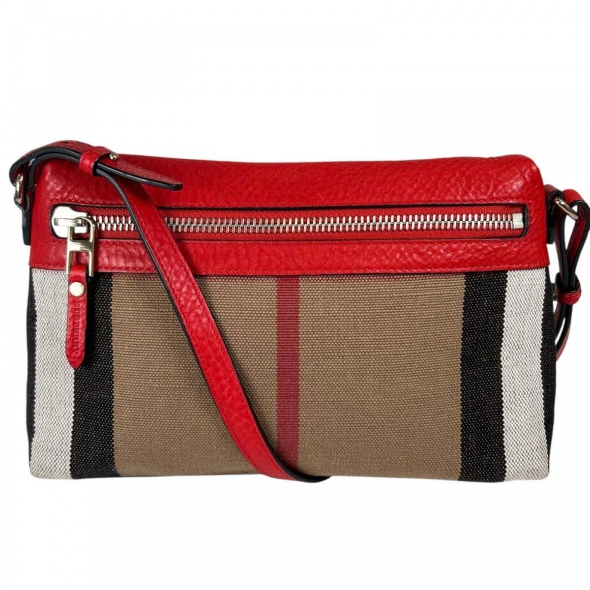 Burberry Multi-Color White Canvas Leather Shoulder Bag (Pre-Owned)