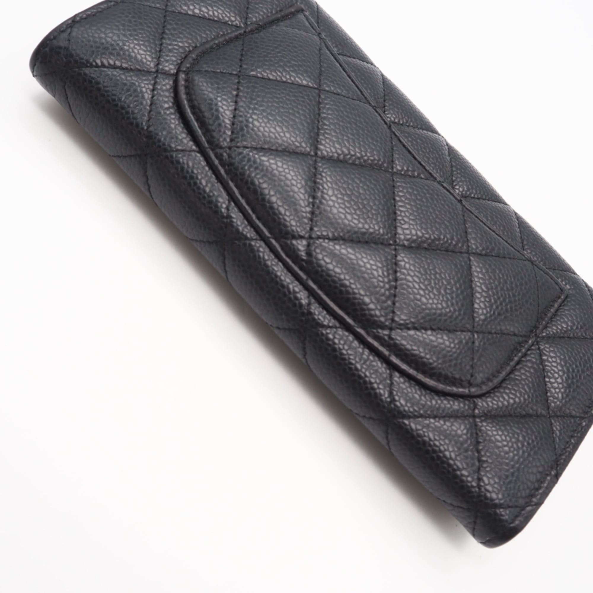 Chanel Black Grained Calfskin Long Wallet (Bi-Fold) (Pre-Owned)