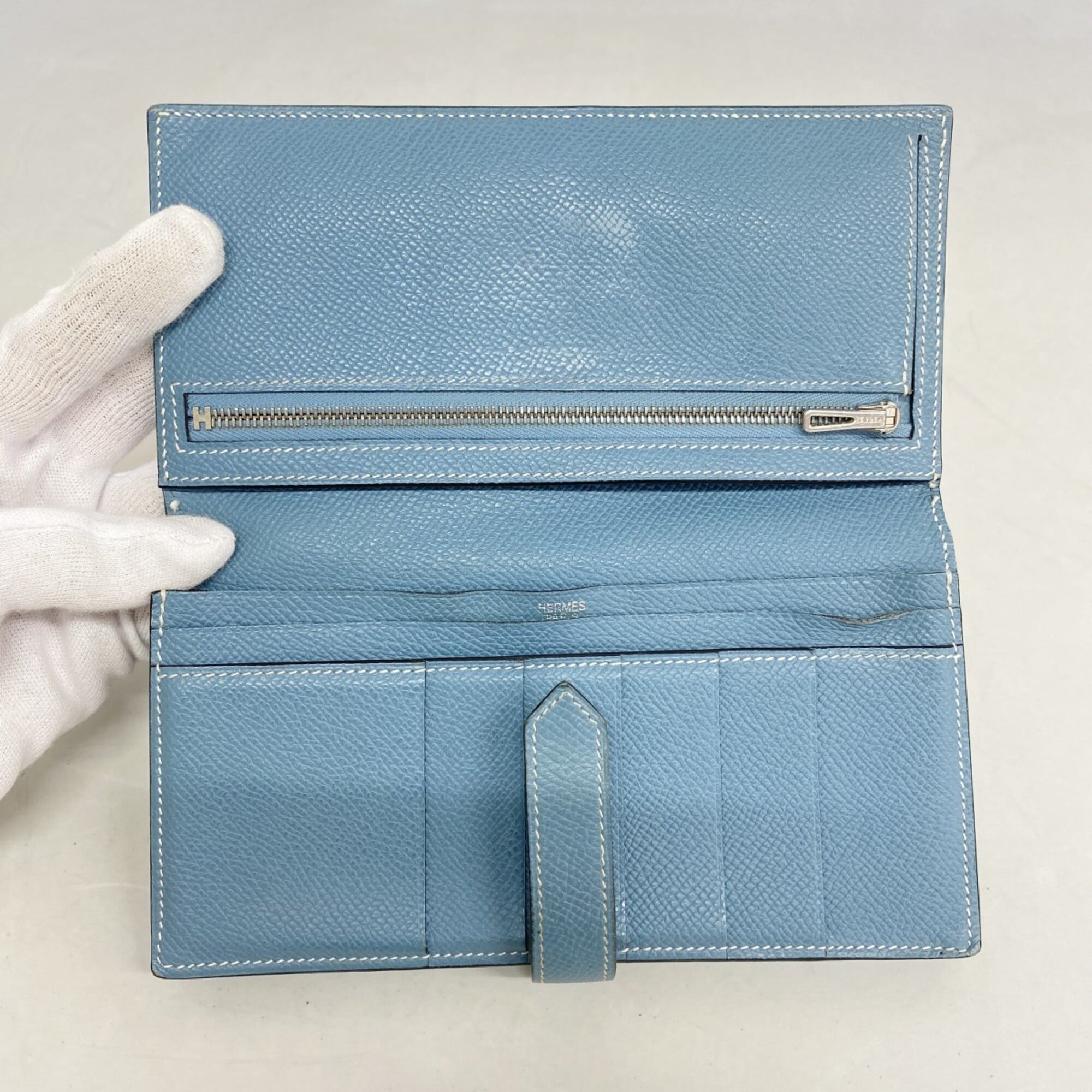 Hermes Blue Jean Epsom Leather Long Wallet (Bi-Fold) (Pre-Owned)