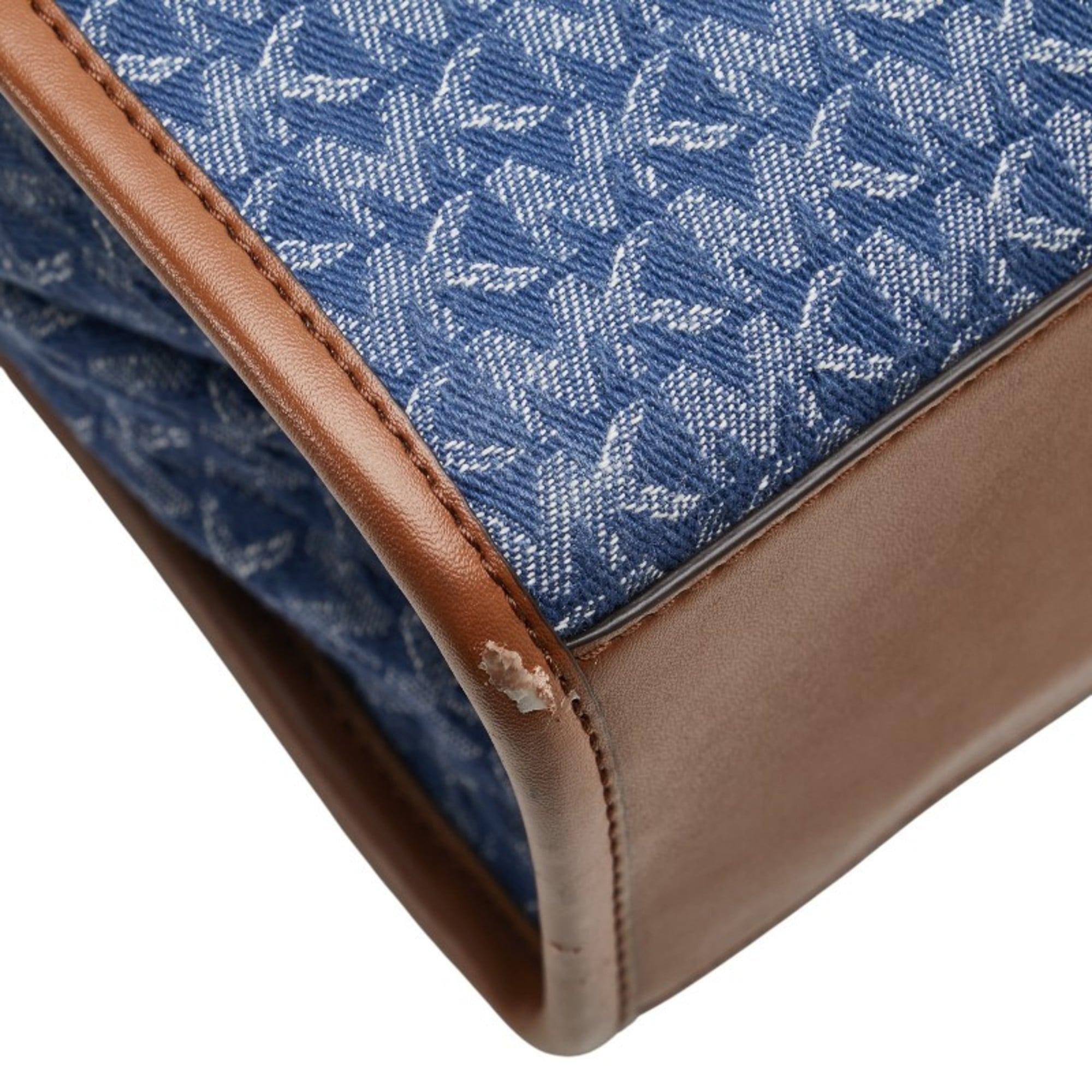 Michael Kors Blue Brown Canvas Leather Shoulder Bag Tote Bag (Pre-Owned)