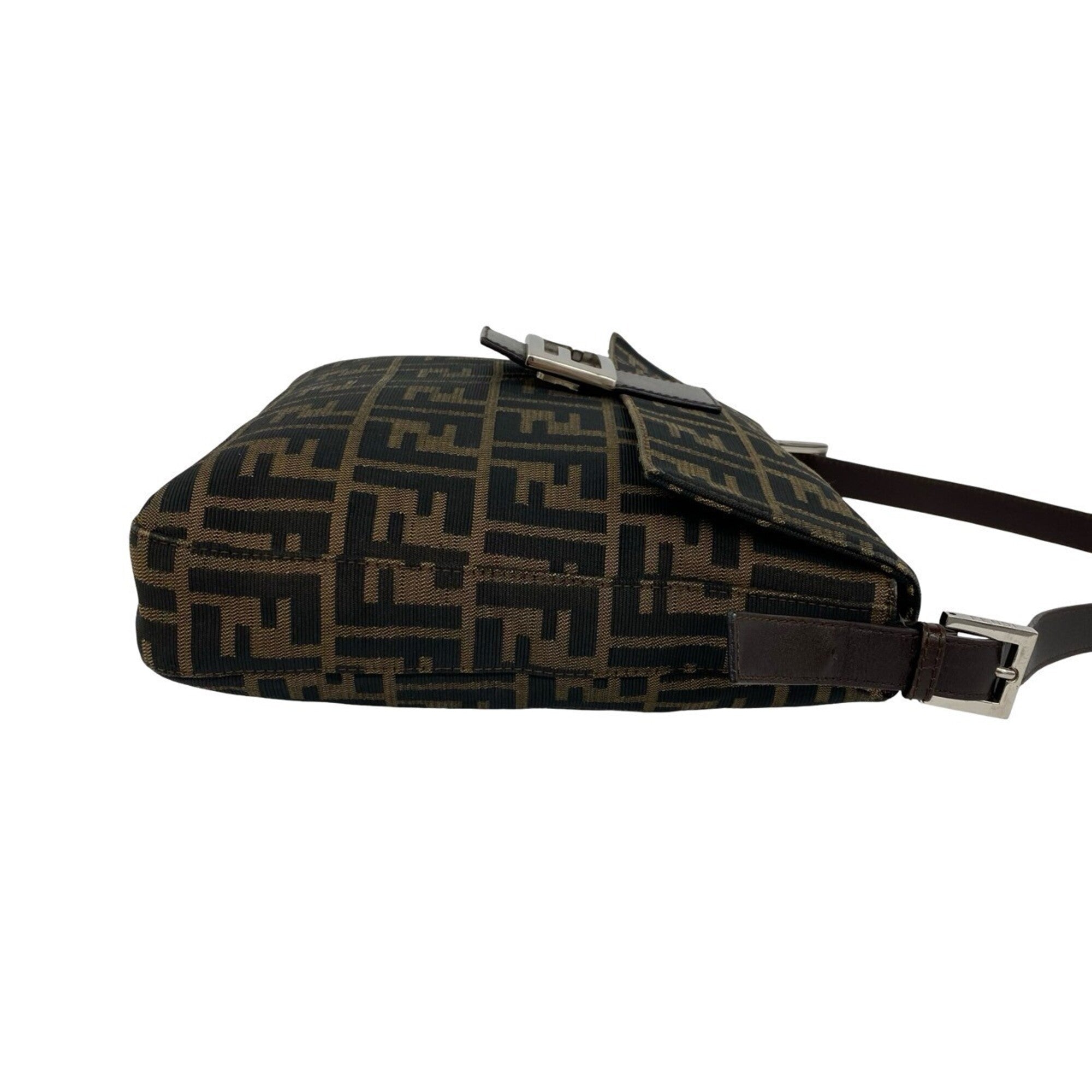 Fendi Black Brown Canvas Leather Shoulder Bag (Pre-Owned)