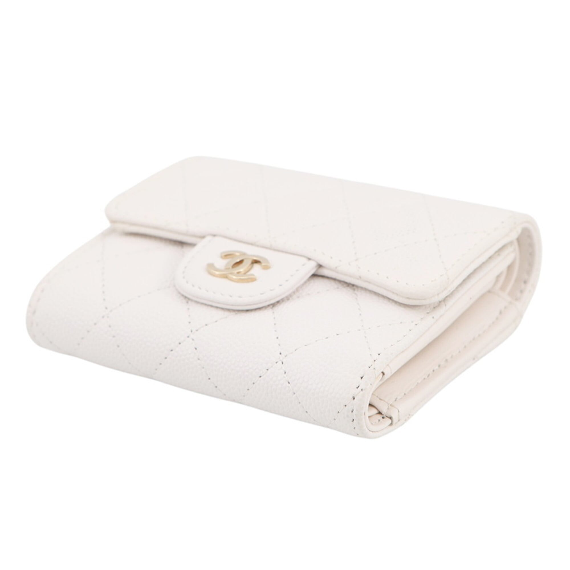 Chanel White Grained Calfskin Wallet (Tri-Fold) (Pre-Owned)