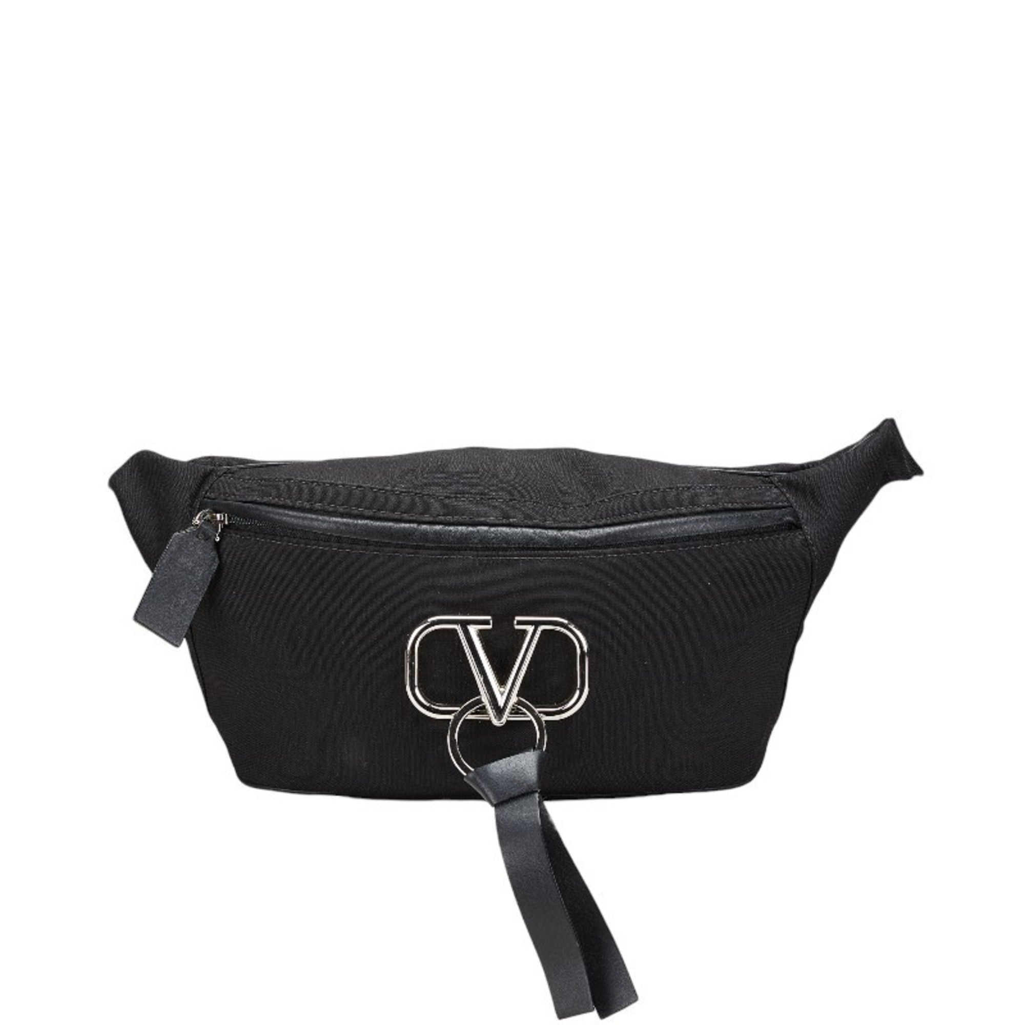 Valentino Black Canvas Leather Shoulder Bag (Pre-Owned)
