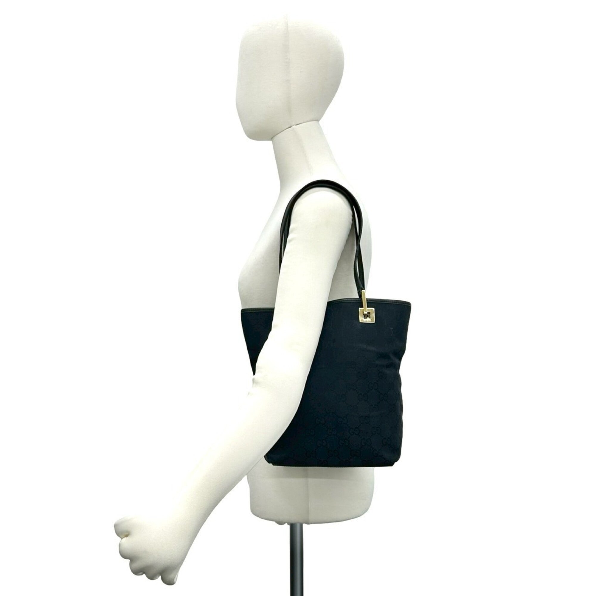 Gucci Black Navy Canvas Leather Handbag Tote Bag (Pre-Owned)