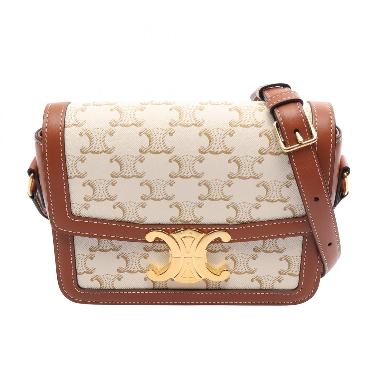 Celine Beige Brown White Coated Canvas Leather Handbag Shoulder Bag (Pre-Owned)