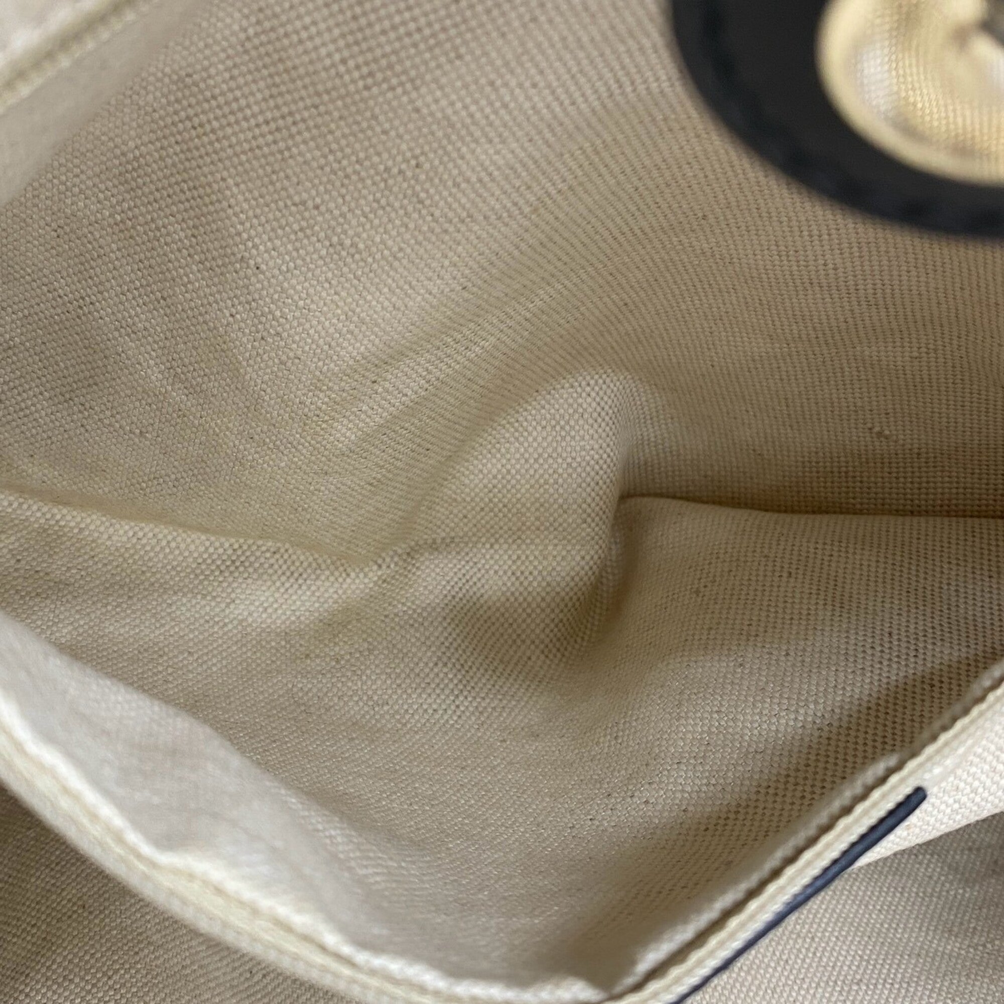 Gucci Beige Black Canvas Leather Handbag Tote Bag (Pre-Owned)