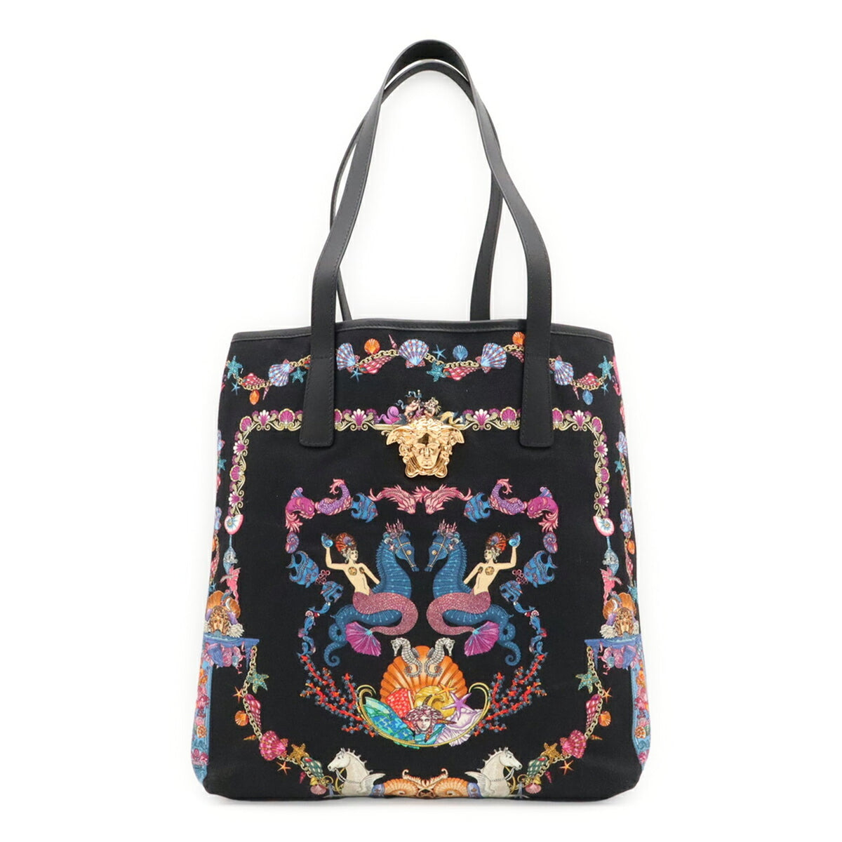 Versace Black Multi-Color Canvas Tote Bag (Pre-Owned)