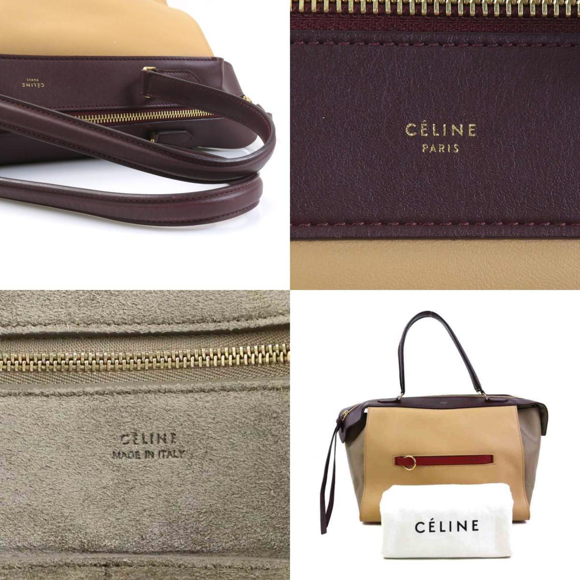 Celine Beige Wine Leather Handbag (Pre-Owned)