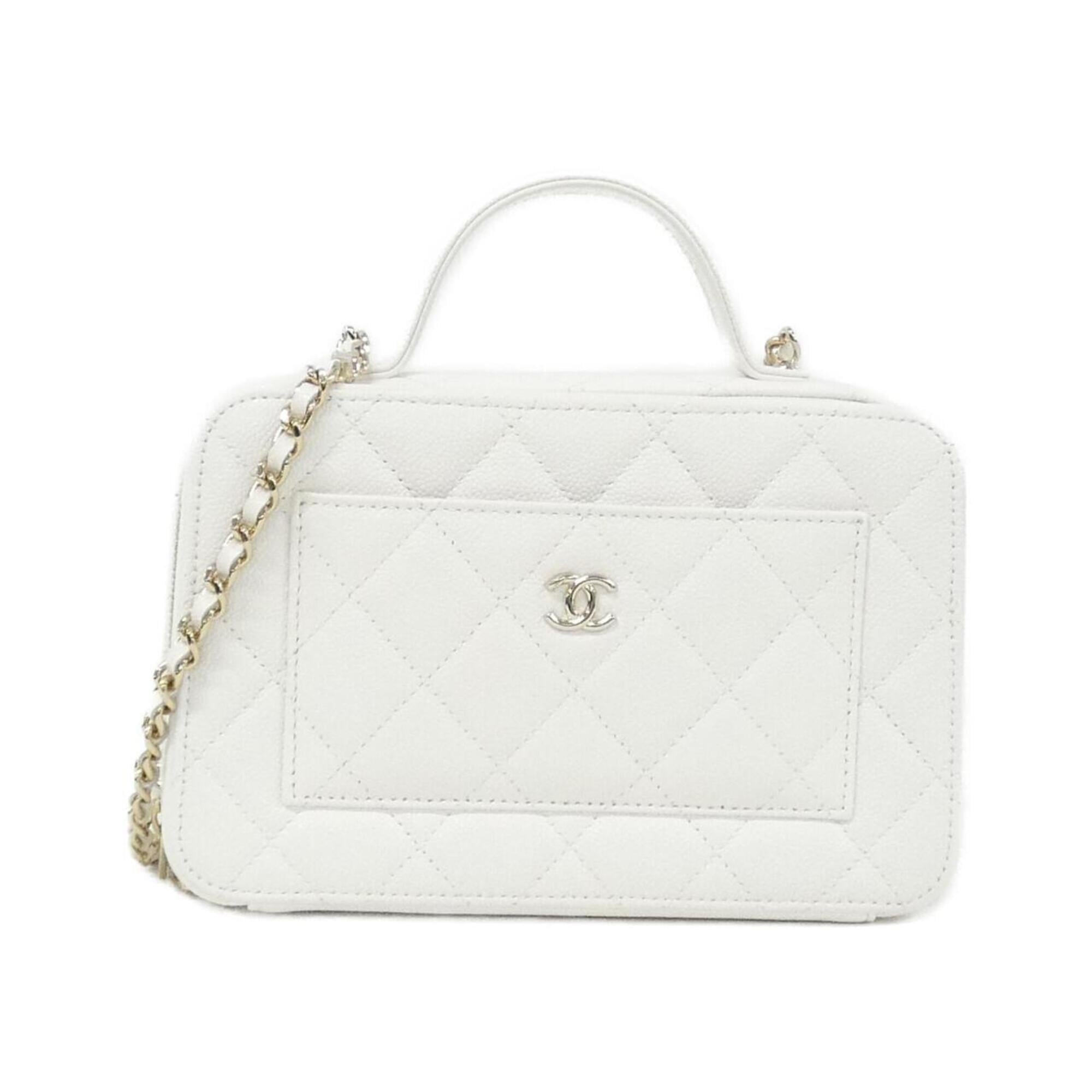 Chanel White Grained Calfskin Handbag (Pre-Owned)