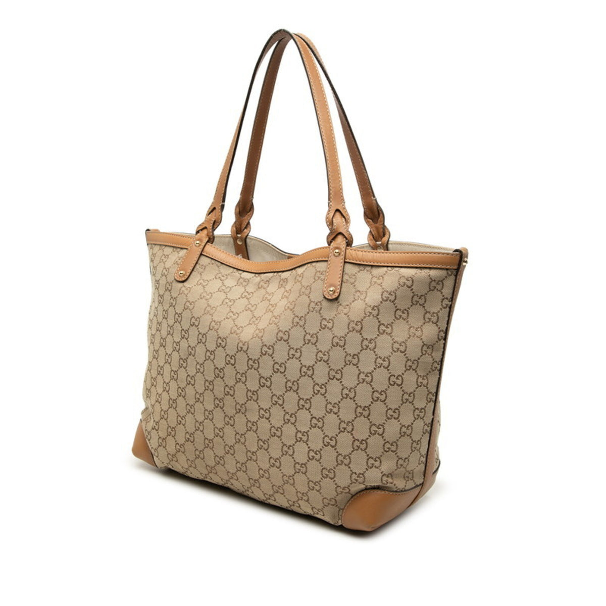 Gucci Beige Brown Canvas Leather Pouch Shoulder Bag Tote Bag (Pre-Owned)