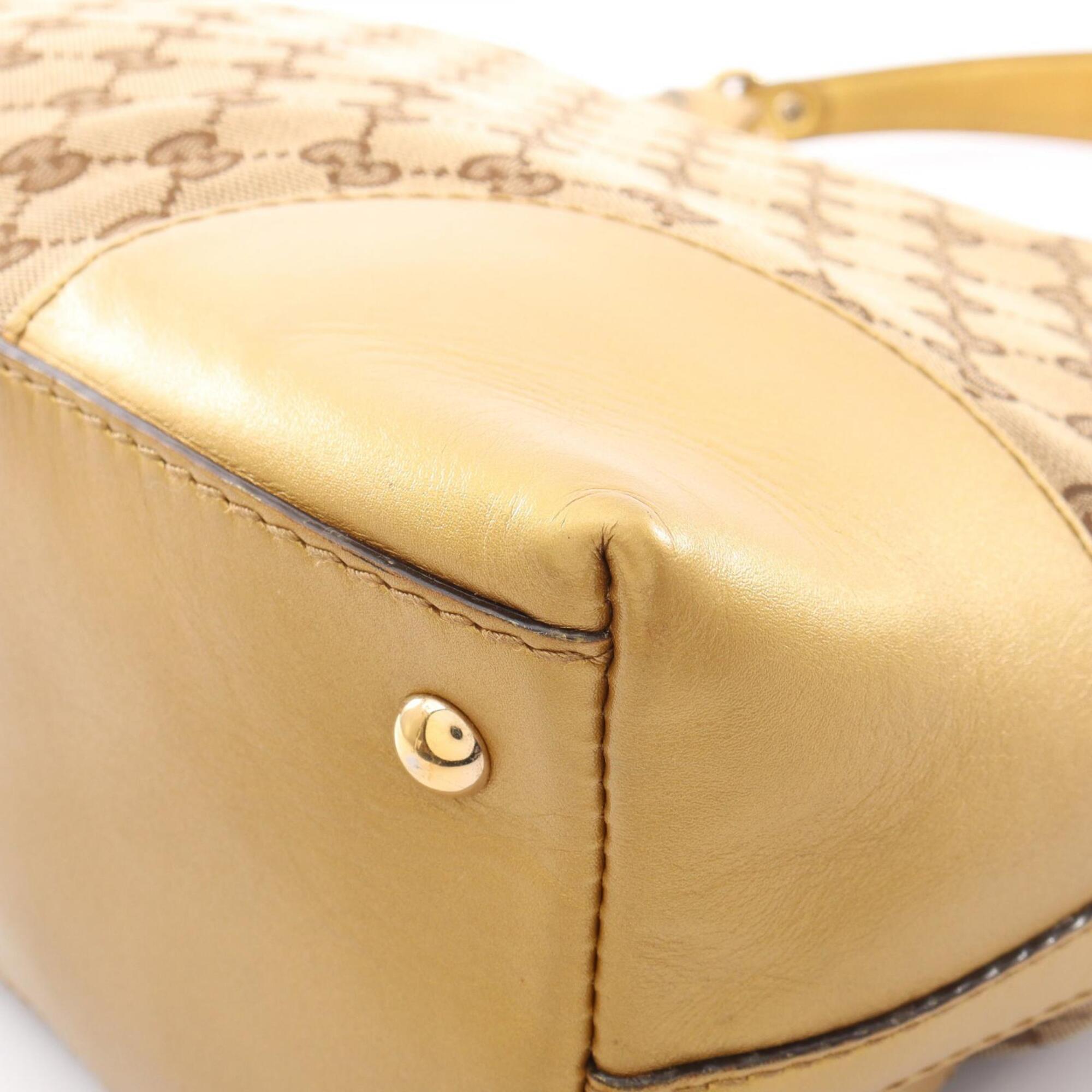 Gucci Beige Canvas Leather Handbag Shoulder Bag (Pre-Owned)