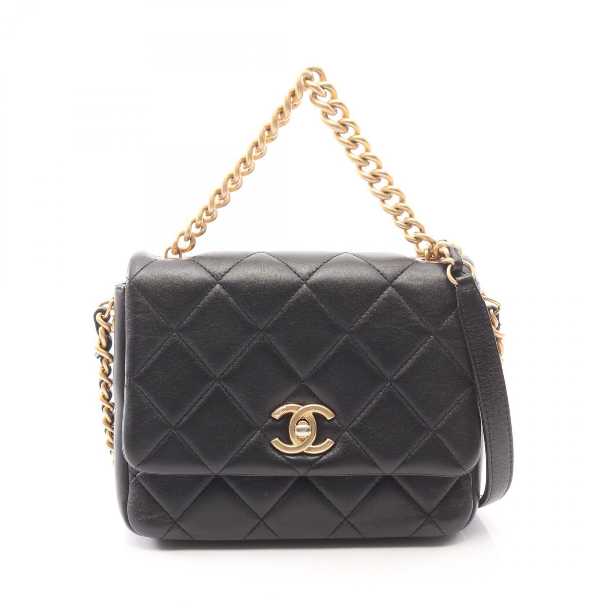 Chanel Enamel Black Leather Handbag Shoulder Bag (Pre-Owned)
