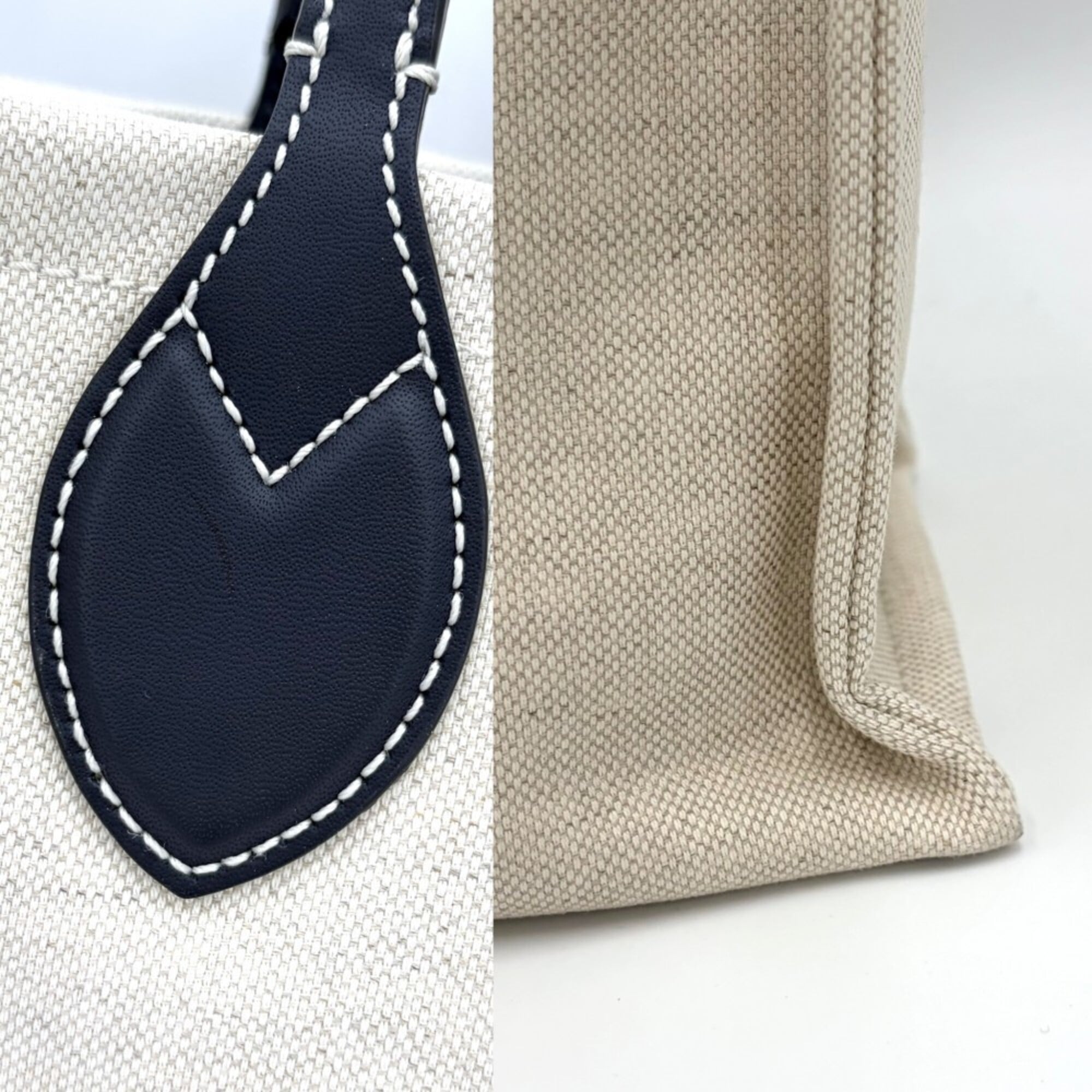 Gucci Beige Navy Canvas Leather Handbag Shoulder Bag (Pre-Owned)