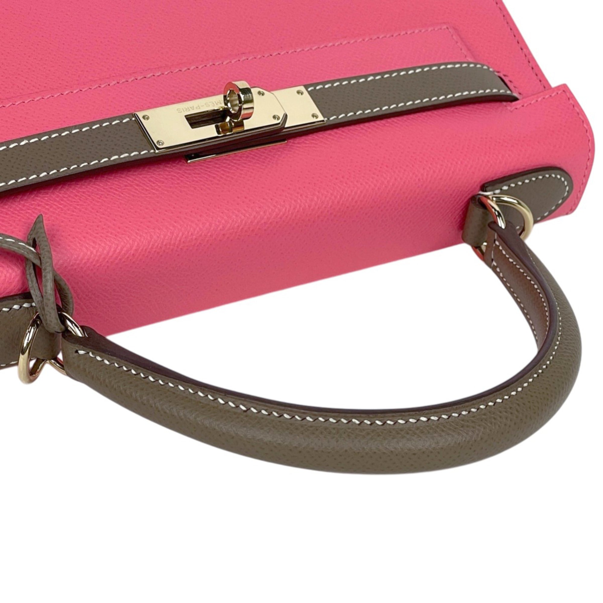 Hermes Kelly Etoupe Gray Rose Azalee Epsom Leather Handbag Shoulder Bag (Pre-Owned)