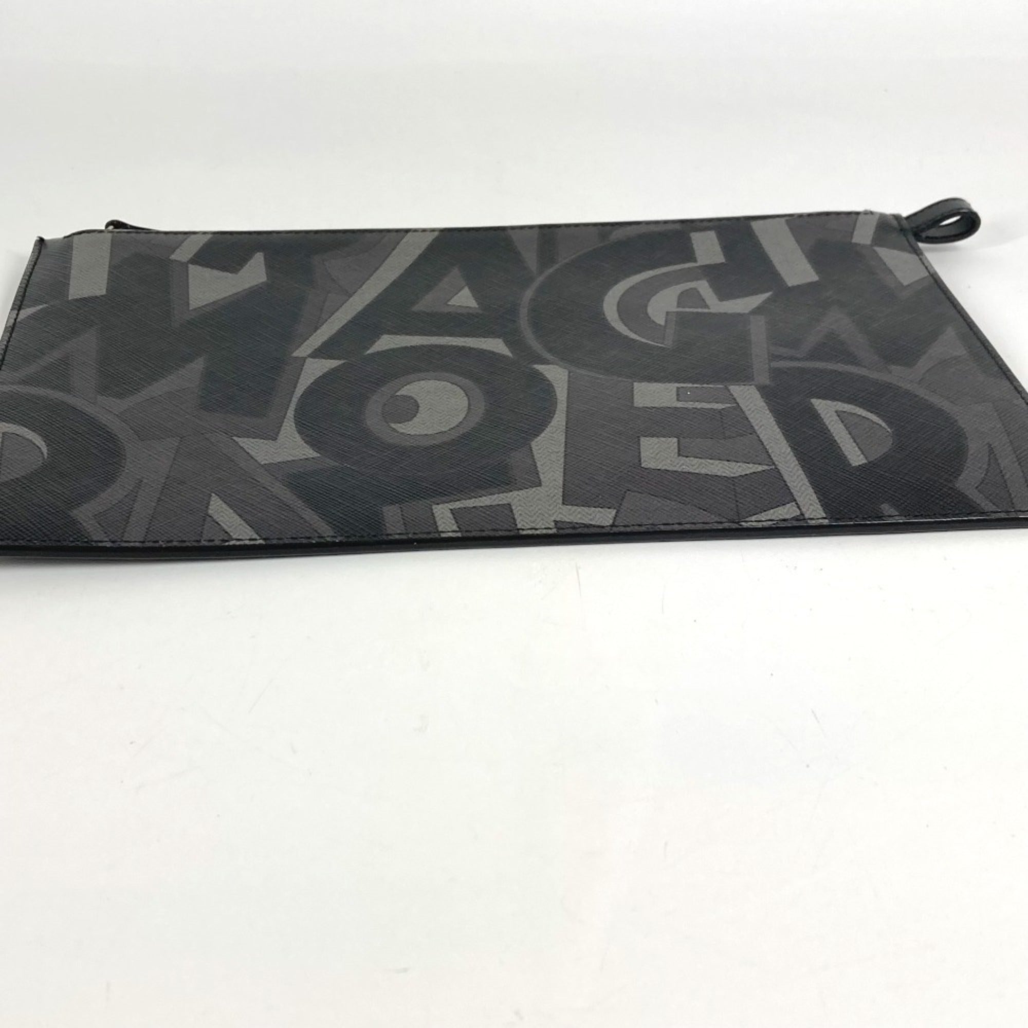 Salvatore Ferragamo Black Gray Leather Clutch Bag Pouch (Pre-Owned)