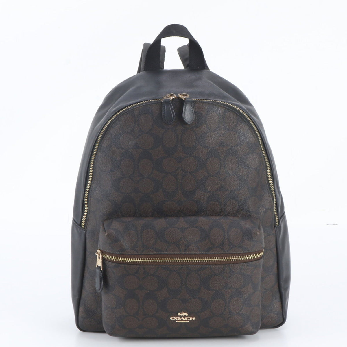 Coach Black Brown Leather Coated Canvas Backpack Shoulder Bag (Pre-Owned)