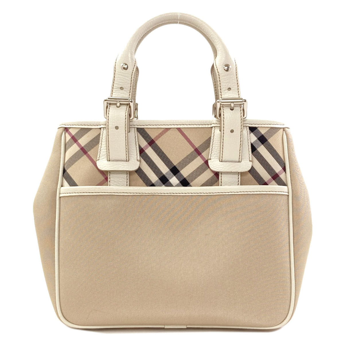 Burberry Beige White Canvas Leather Handbag (Pre-Owned)