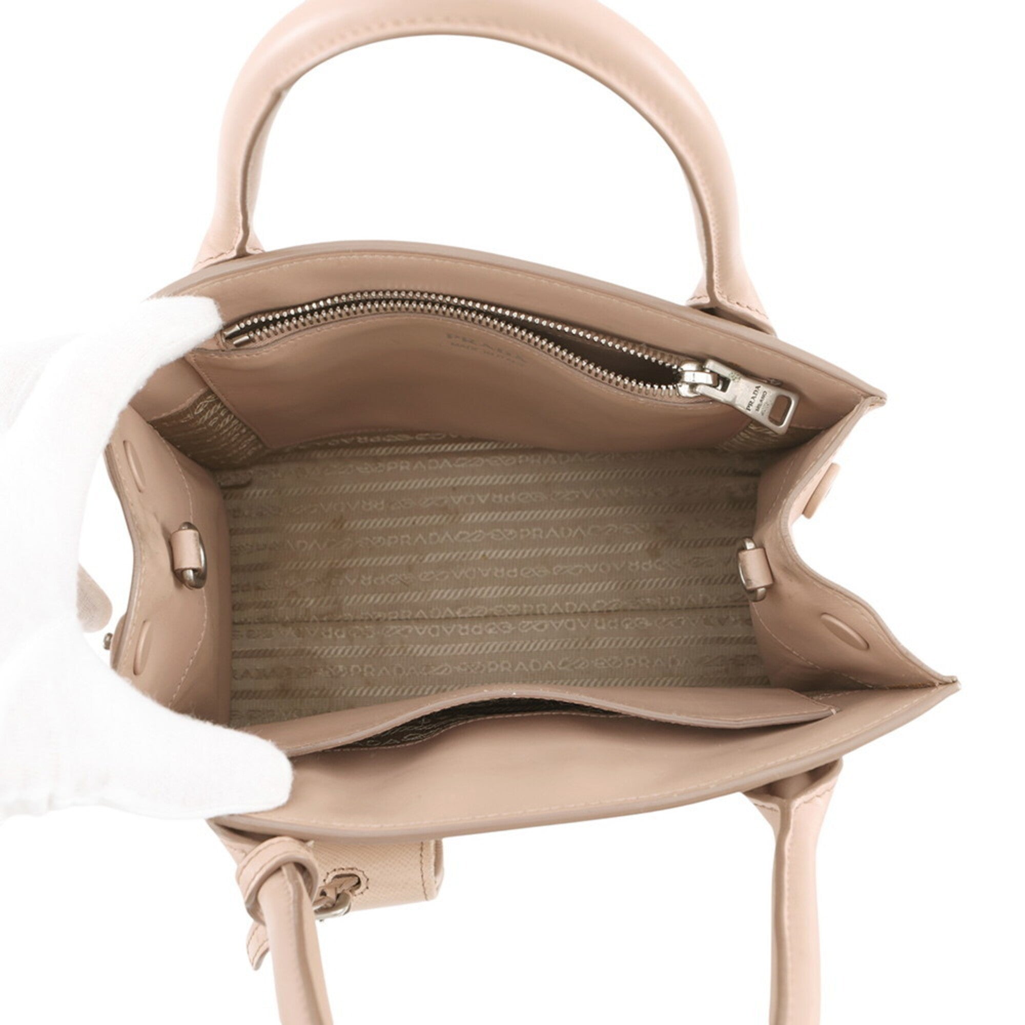 Prada Pink Beige Leather Handbag Pouch Shoulder Bag (Pre-Owned)