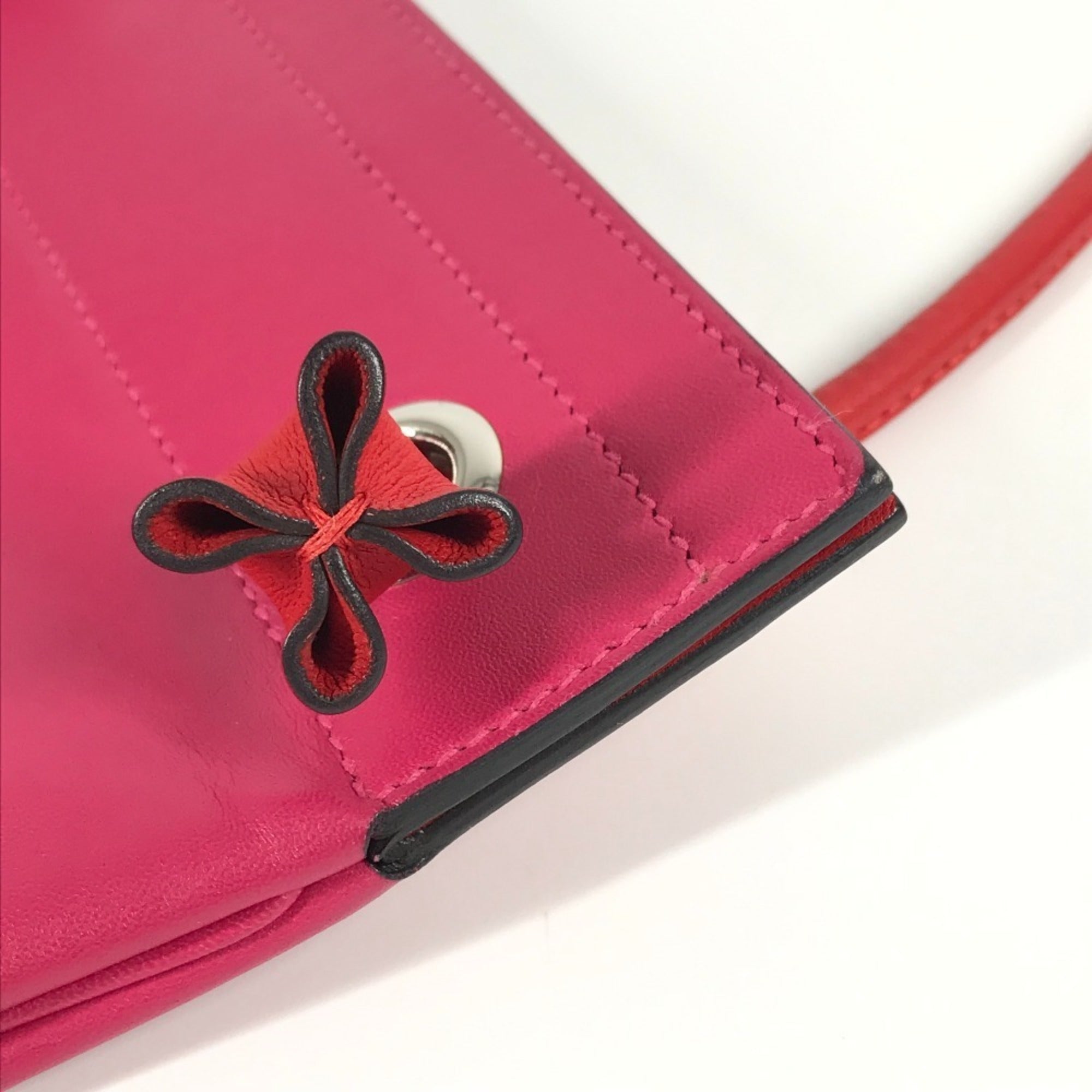 Hermes Pink Red Color Leather Pochette Shoulder Bag (Pre-Owned)
