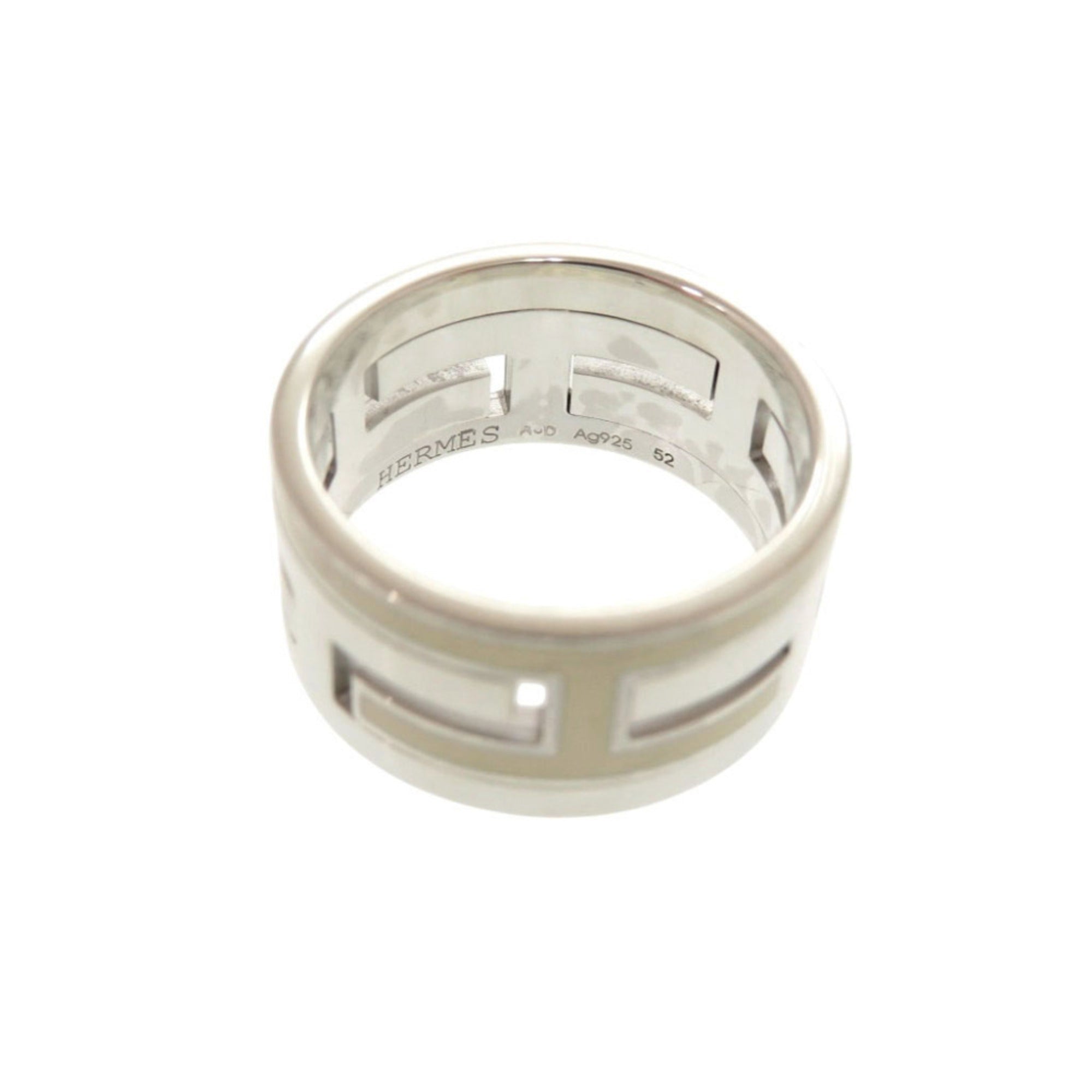 Hermes Silver Ivory Silver 925 Band Ring (Pre-Owned)
