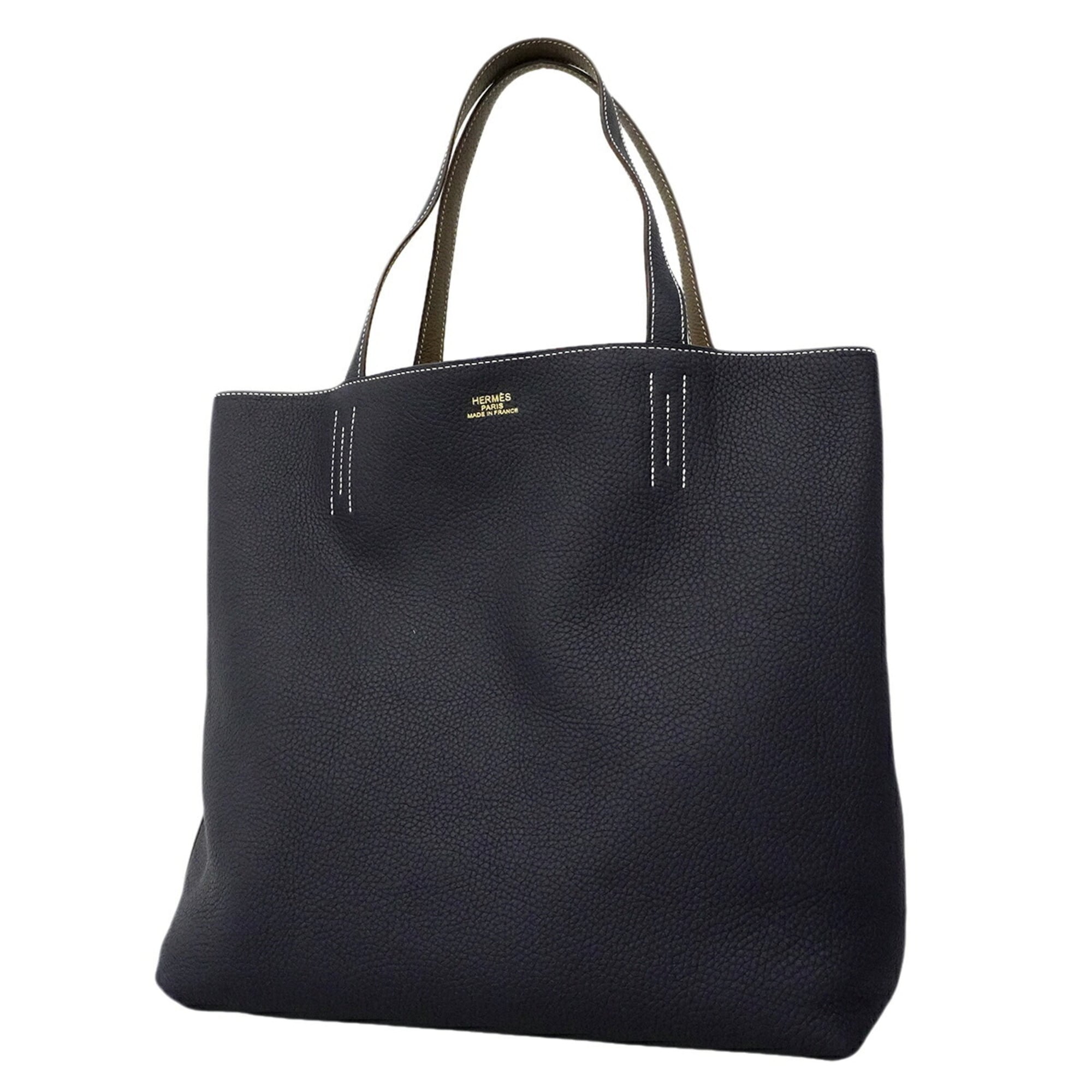 Hermes Blue Nuit Etoupe Gray Taurillon Clemence Leather Tote Bag (Pre-Owned)