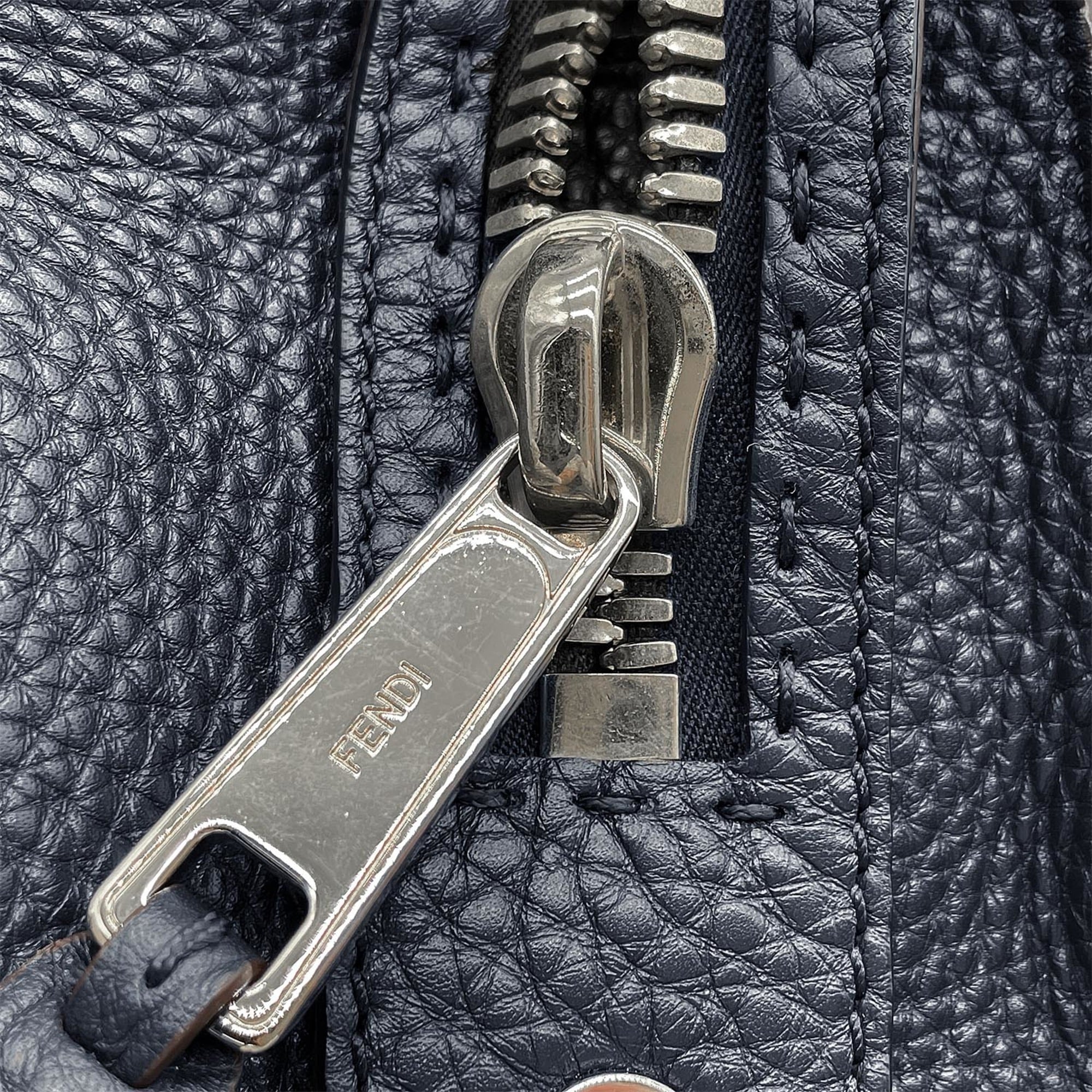 Fendi Navy Leather Boston Bag Shoulder Bag (Pre-Owned)