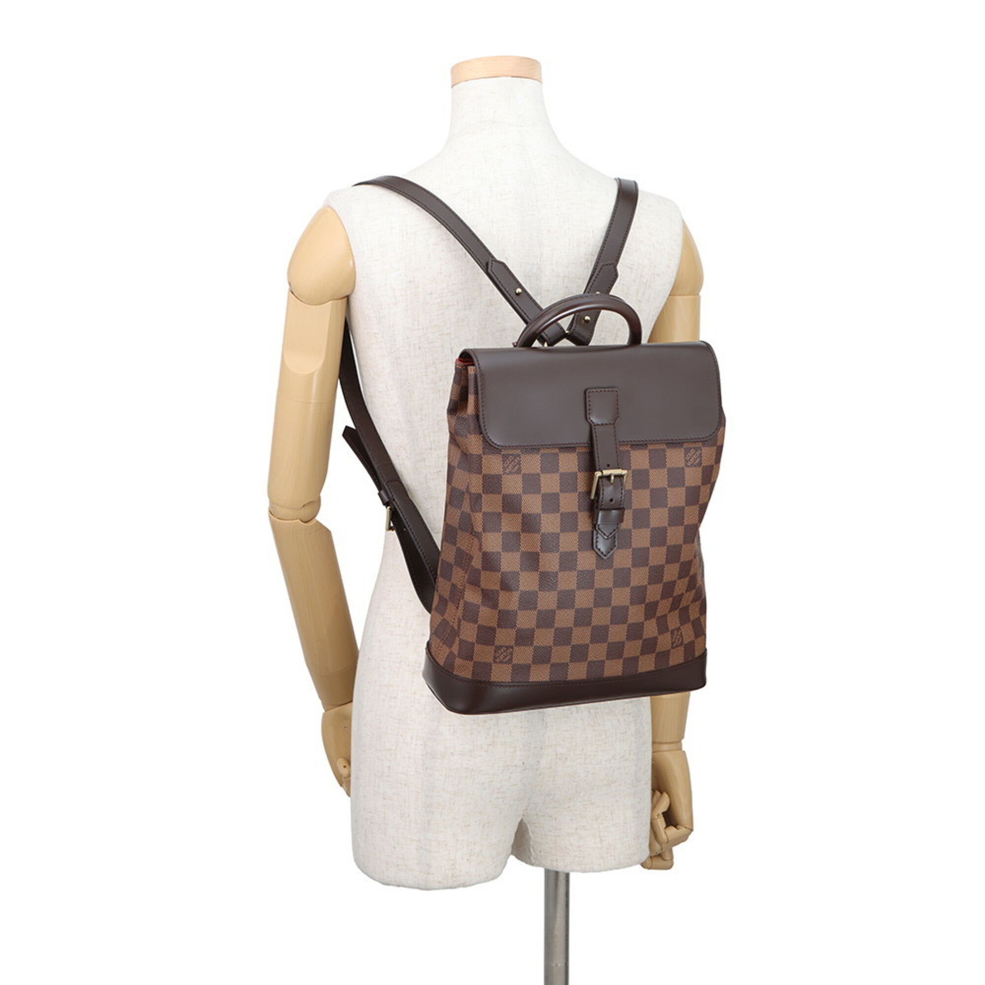 Louis Vuitton Damier Canvas Ebene Red Color Exotic Leather Backpack Handbag (Pre-Owned)